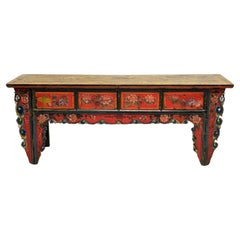 Antique Early 19th Century Chinese Red Lacquer Altar / Console Table