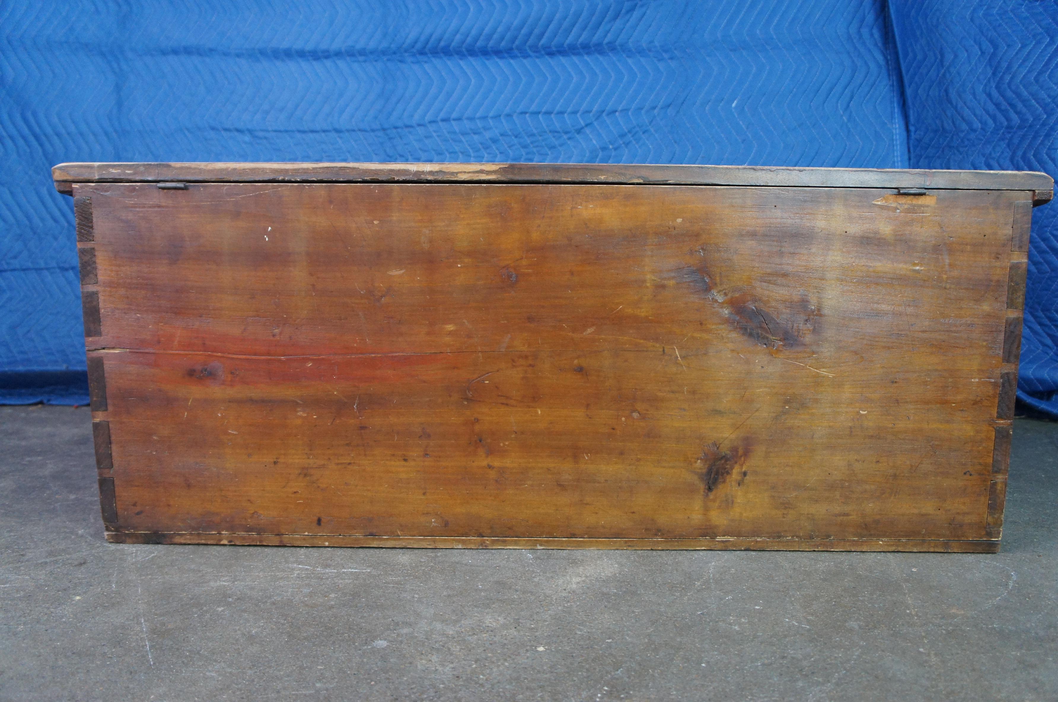 Antique Early 19th Century Country Farmhouse Poplar Blanket Trunk Hope Chest 3
