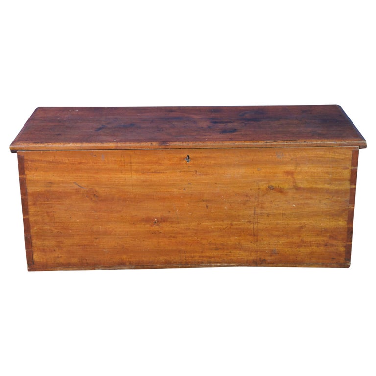 Antique Early 19th Century Country Farmhouse Poplar Blanket Trunk Hope