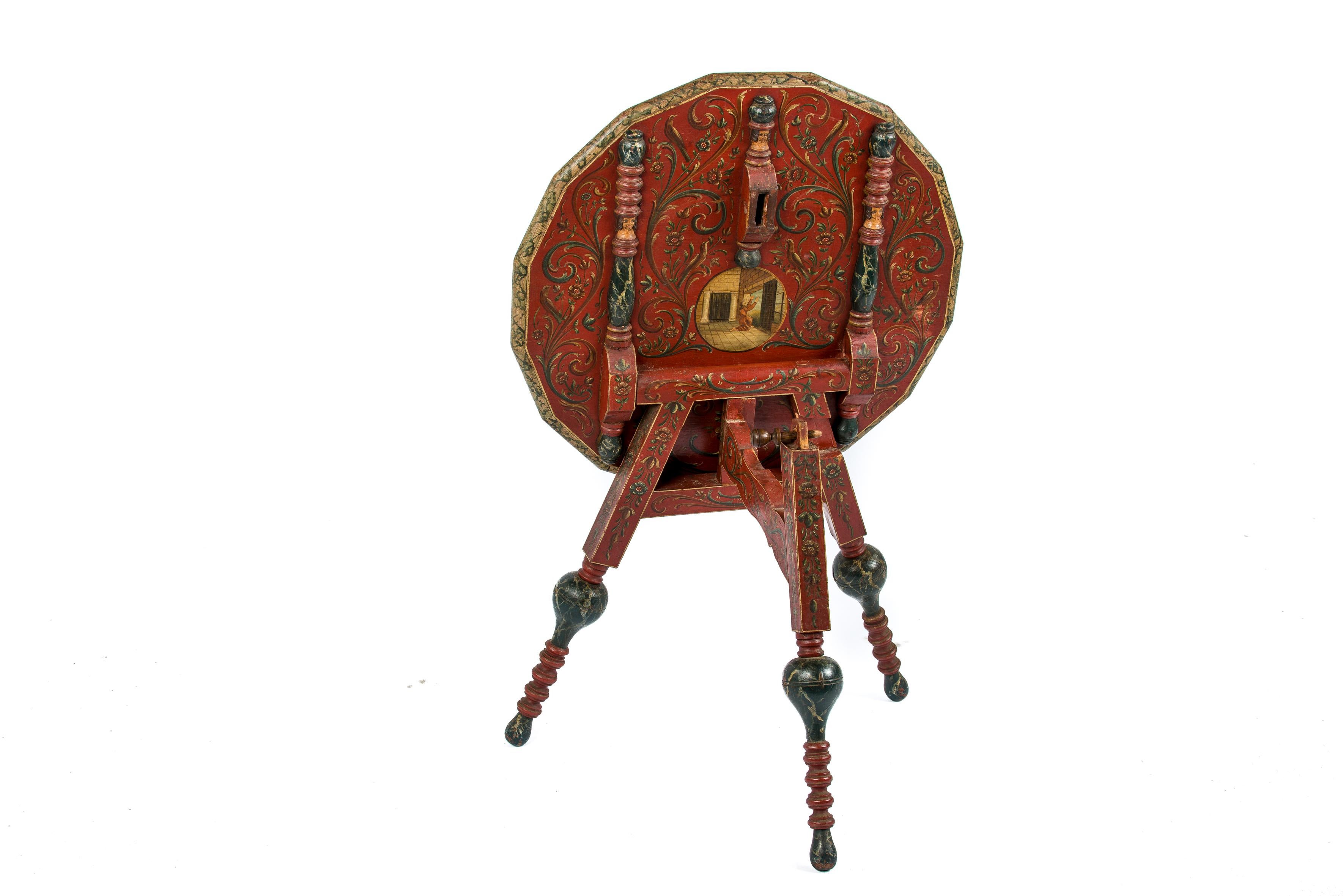 Pine Antique Early 19th Century Dutch Folk Art “Hindeloopen” Painted Tilt Top Table For Sale