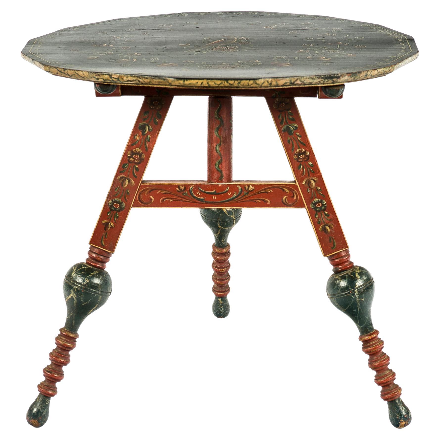 Antique Early 19th Century Dutch Folk Art “Hindeloopen” Painted Tilt Top Table For Sale