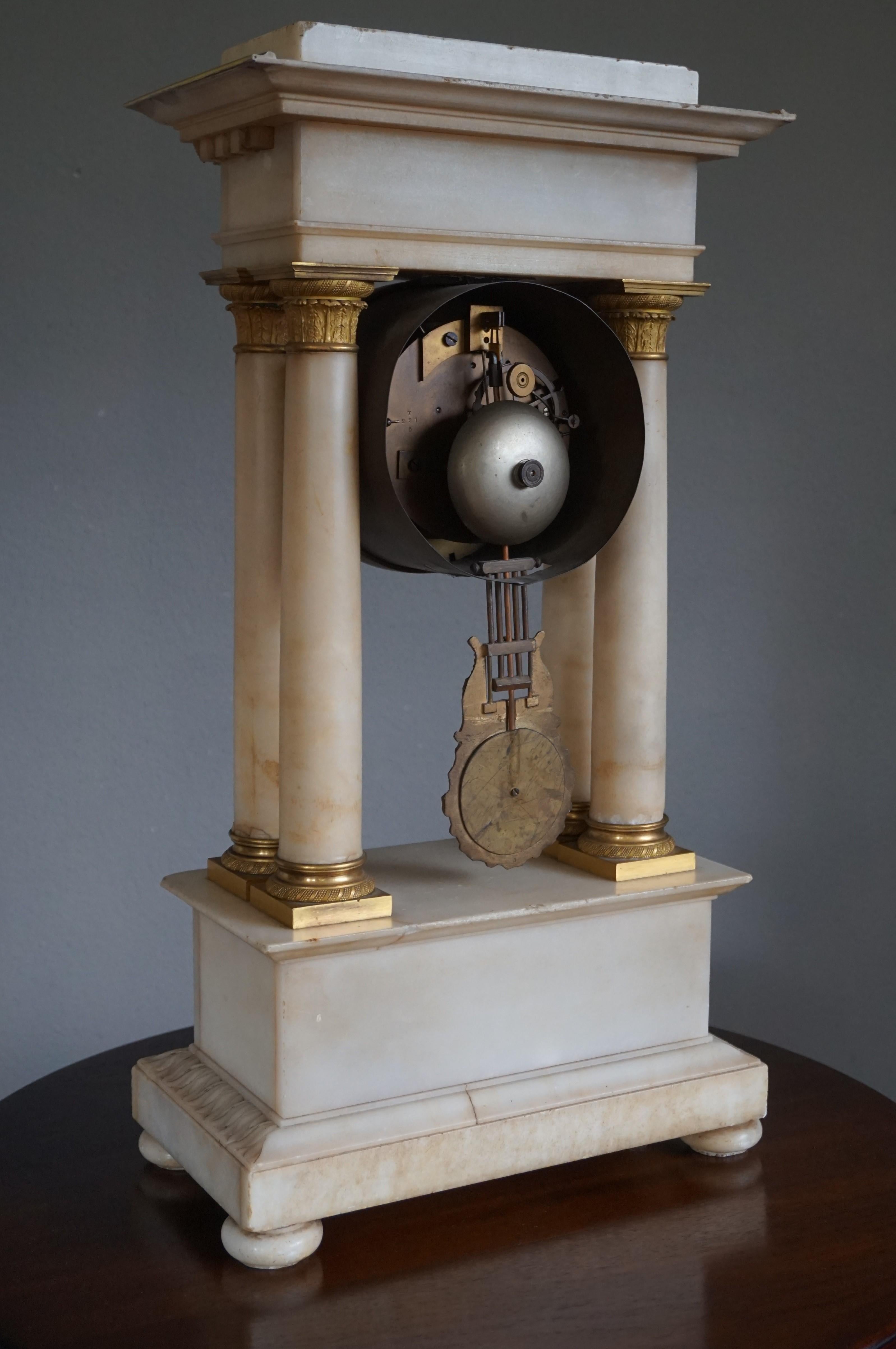 Antique Early 19th Century Empire Style Alabaster and Gilt Bronze Mantel Clock 5