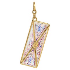 Antiquité, début du 19e siècle, pendentif en émail et or avec breloque "Love Note".