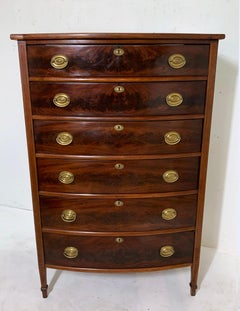 Antique Early 19th Century Federal Bow Front Six Drawer Tall Chest