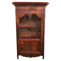 Antique Early 19th Century French Carved and Inlaid Cherry Vitrine