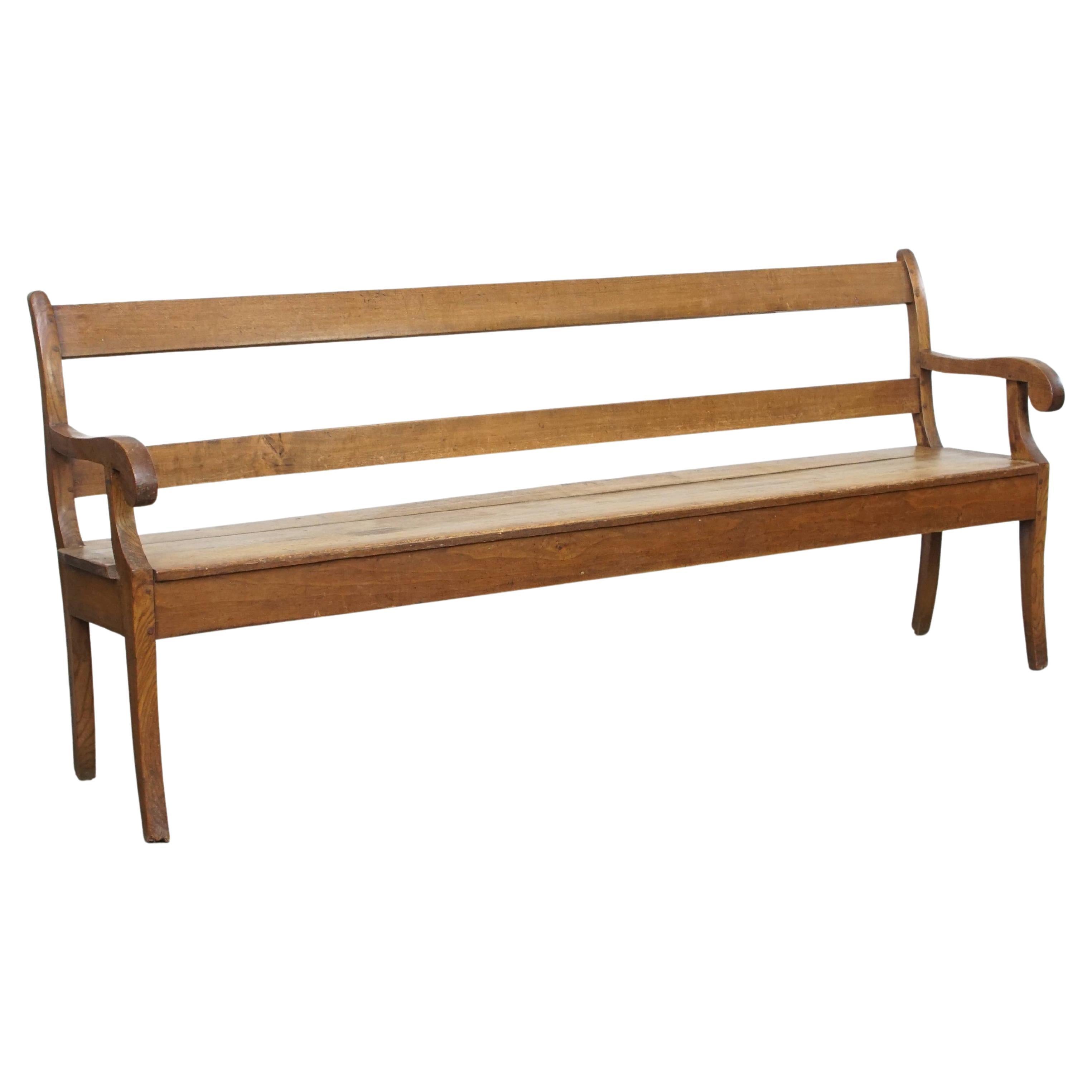 Antique Early 19th-Century French Elmwood Hall Bench / Dining Bench