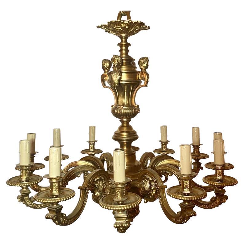 Antique Early 19th Century French Gold Bronze "Mazarin" Chandelier For Sale