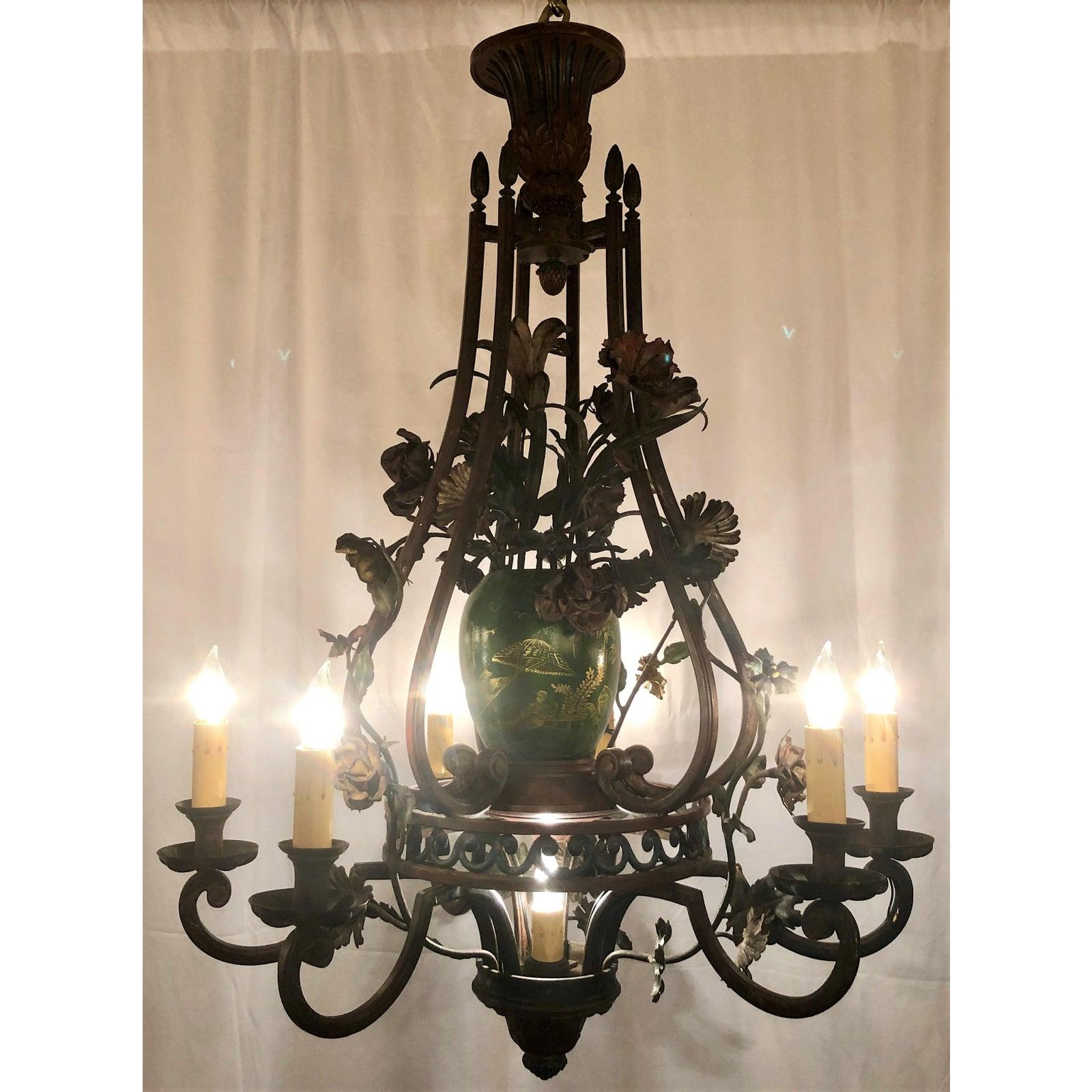 Antique Early 19th Century French Iron and Tole Chandelier In Good Condition For Sale In New Orleans, LA