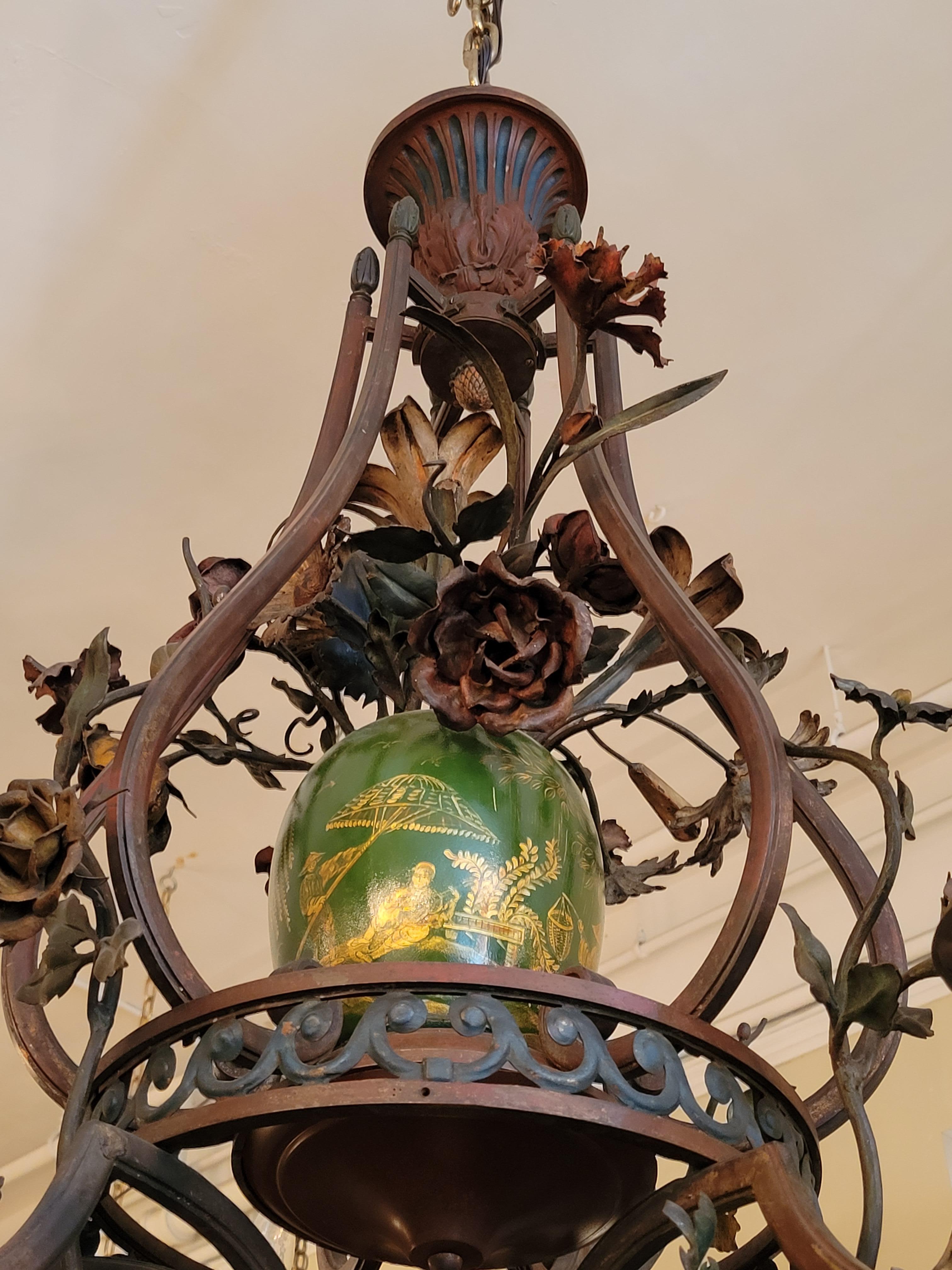 Antique Early 19th Century French Iron and Tole Chandelier For Sale 3