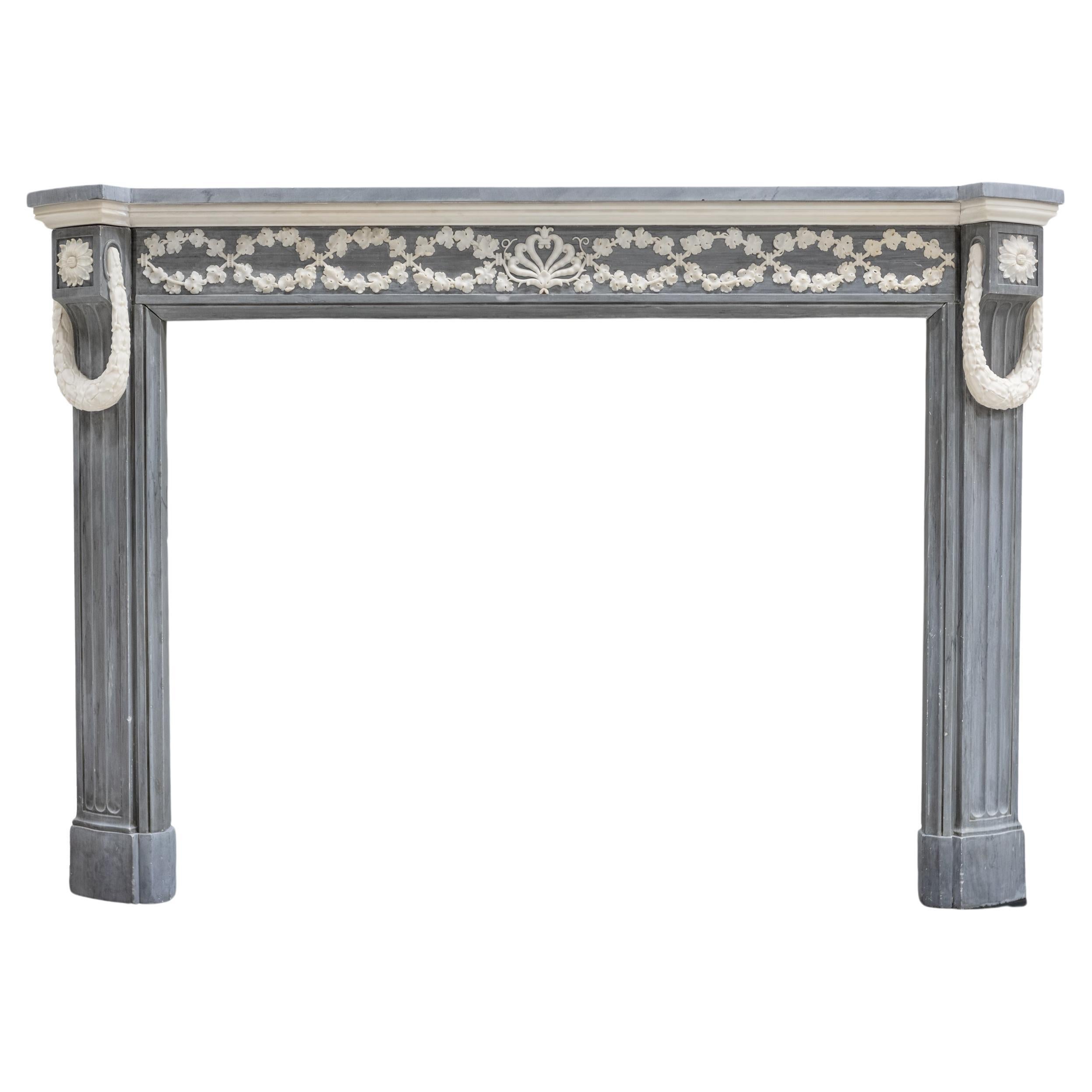 Antique Early 19th Century French Style Grey Marble Fireplace Surround