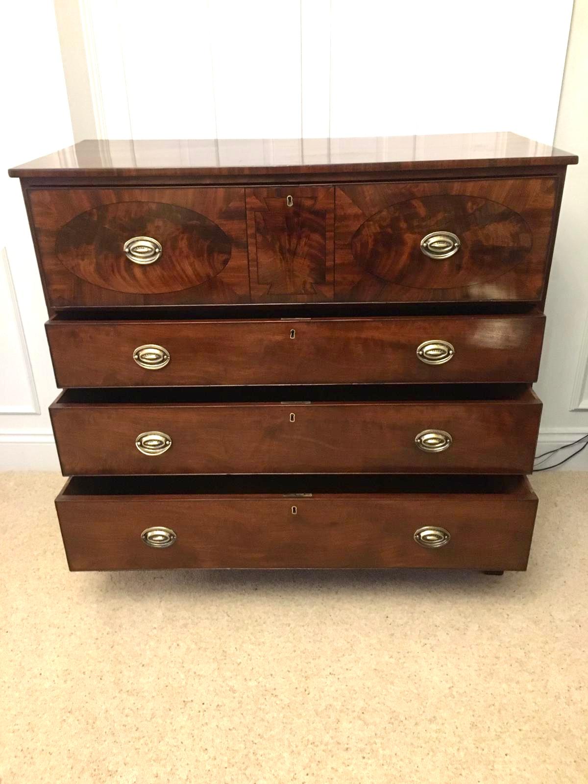 English Antique Early 19th Century George III Inlaid Mahogany Secretaire Chest For Sale