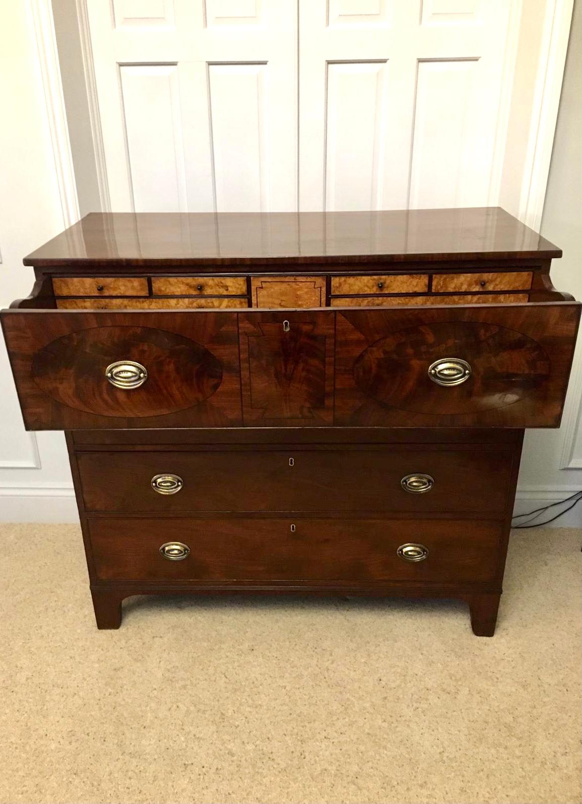 Hand-Crafted Antique Early 19th Century George III Inlaid Mahogany Secretaire Chest For Sale