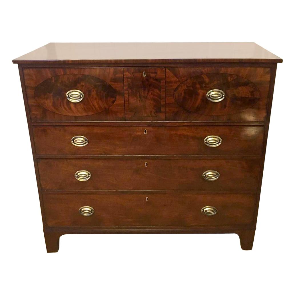 Antique Early 19th Century George III Inlaid Mahogany Secretaire Chest For Sale