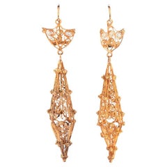 Antique Gold Cannetille Ear Pendants