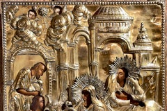 Antique Early 19th Century Greek Original Icon with Presentation Info on Side