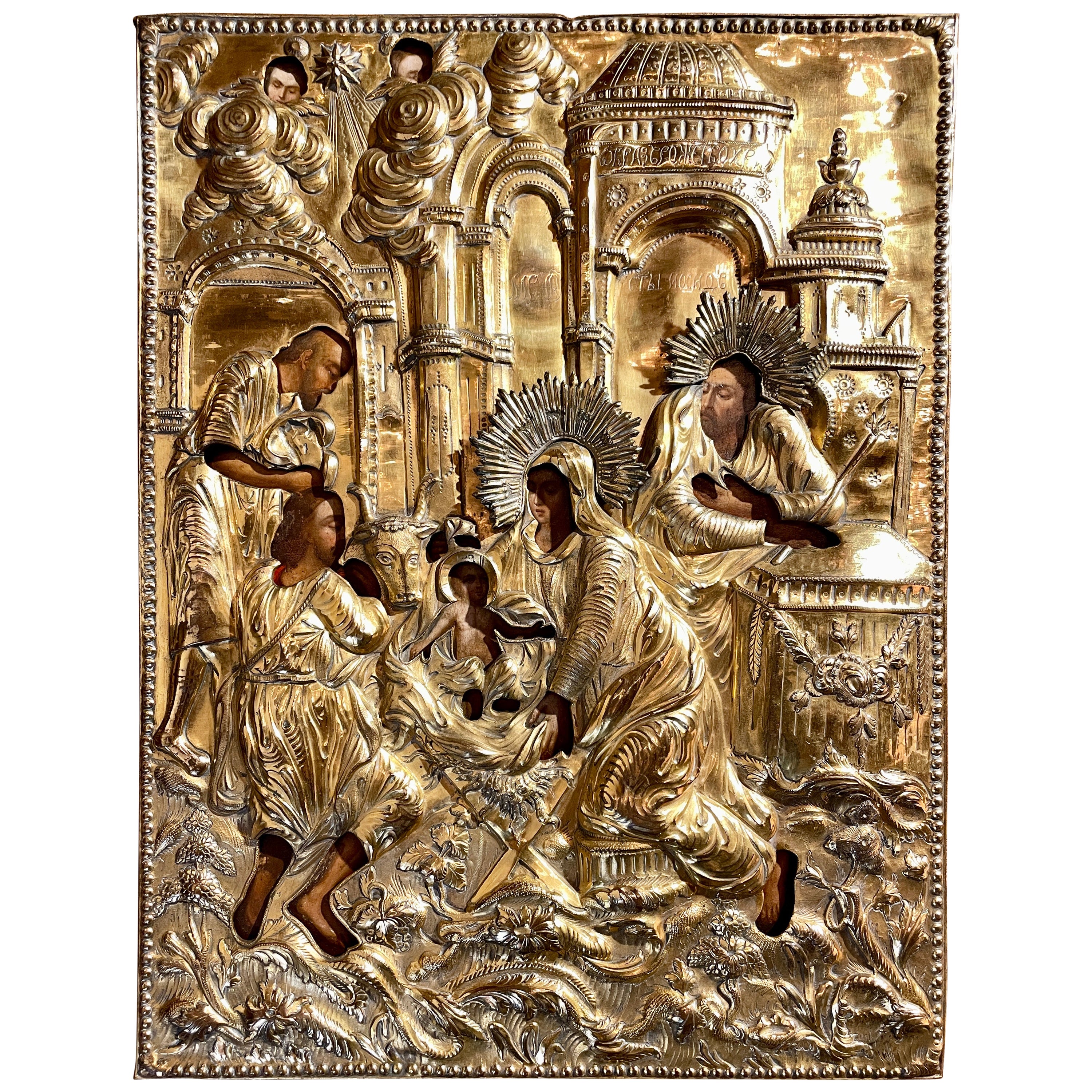 Antique Icon grec du début du 19ème siècle d'origine avec informations de présentation sur le côté