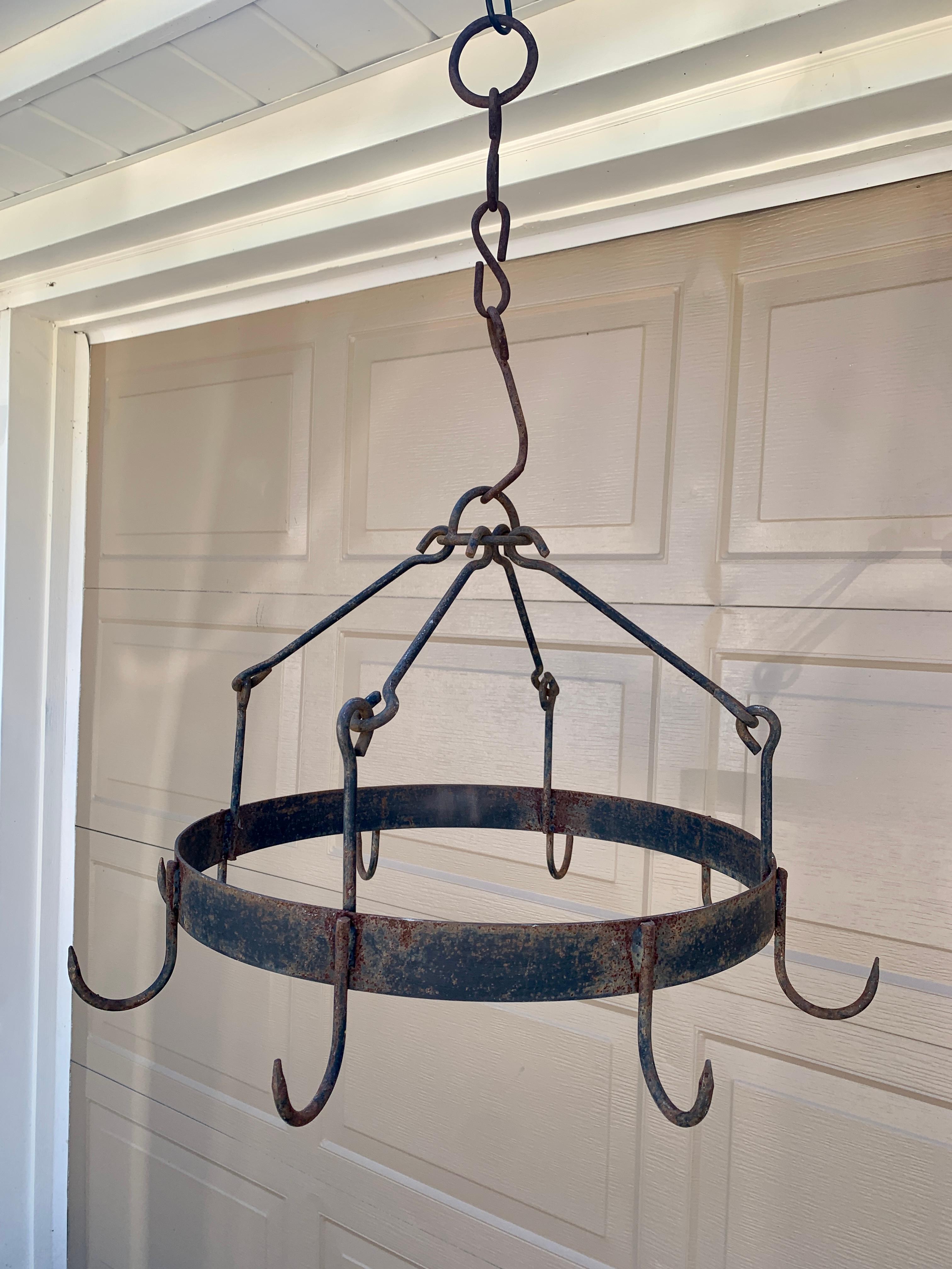 Rustic Antique Early 19th Century Handwrought Iron Game Rack or Pot Rack For Sale