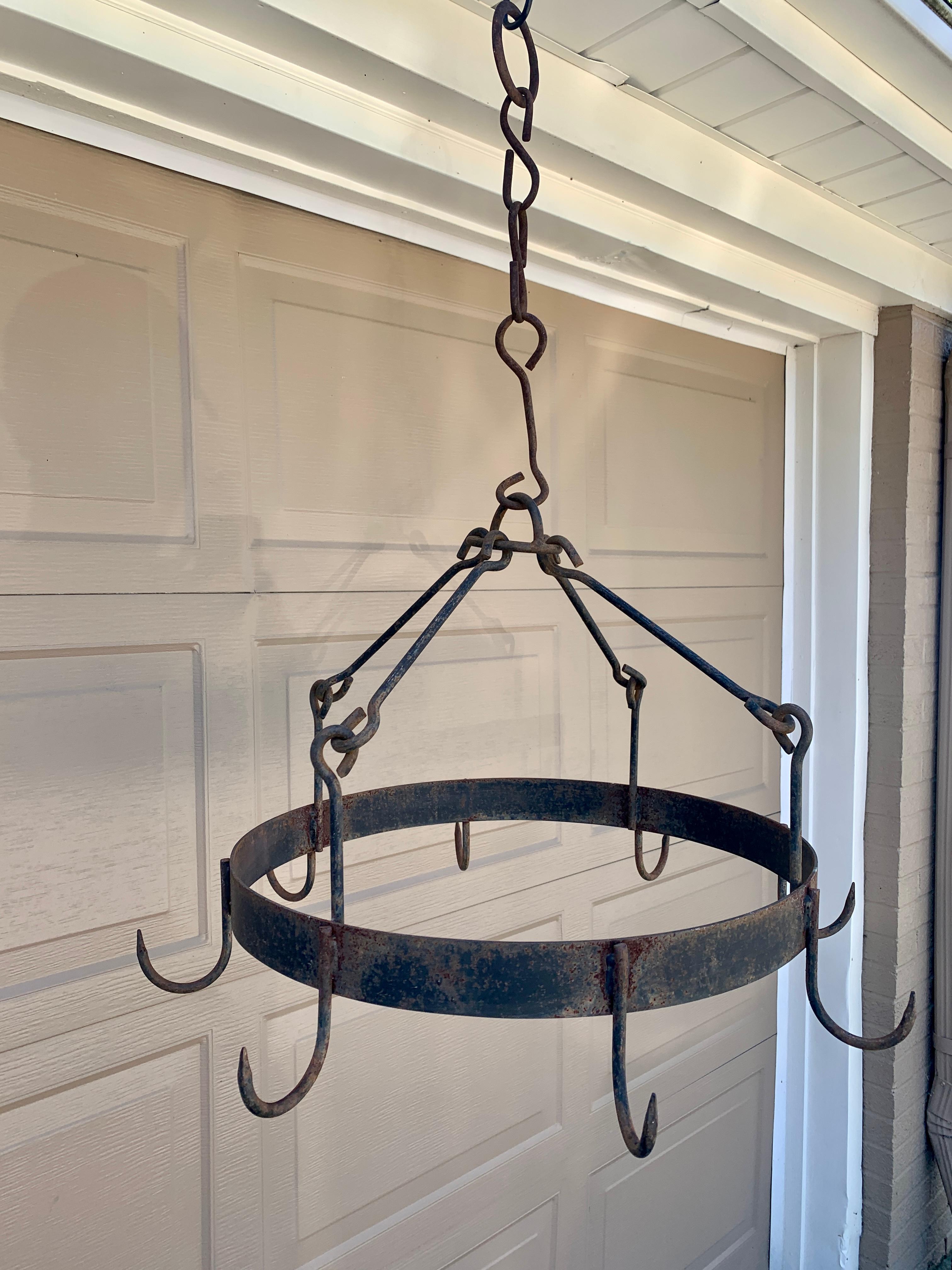 English Antique Early 19th Century Handwrought Iron Game Rack or Pot Rack For Sale