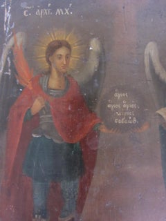 Antiquité du début du 19e siècle Icone de l'archange Michel et de l'archange Gabriel