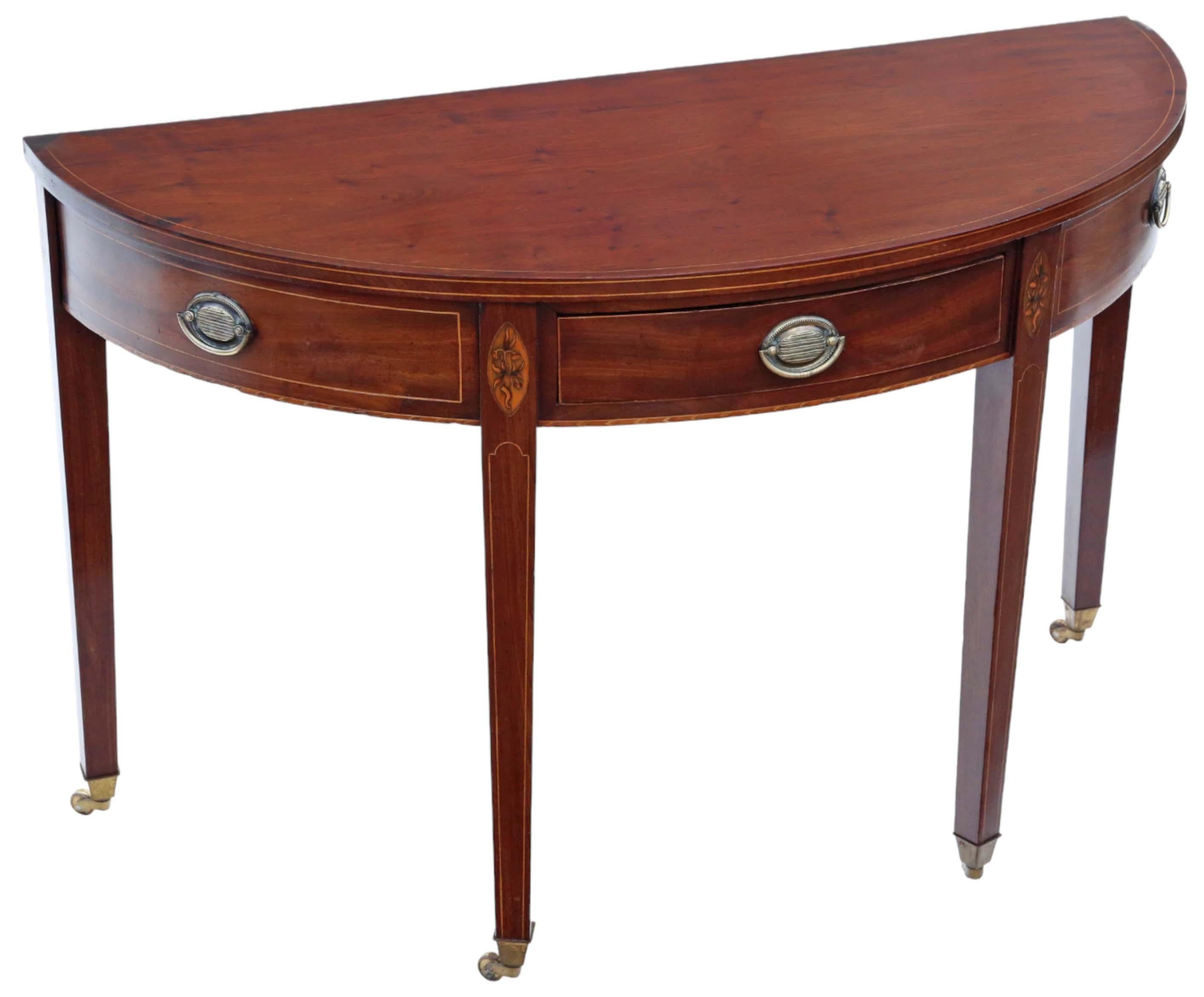 Georgian Antique early 19th Century inlaid mahogany demi-lune console table For Sale
