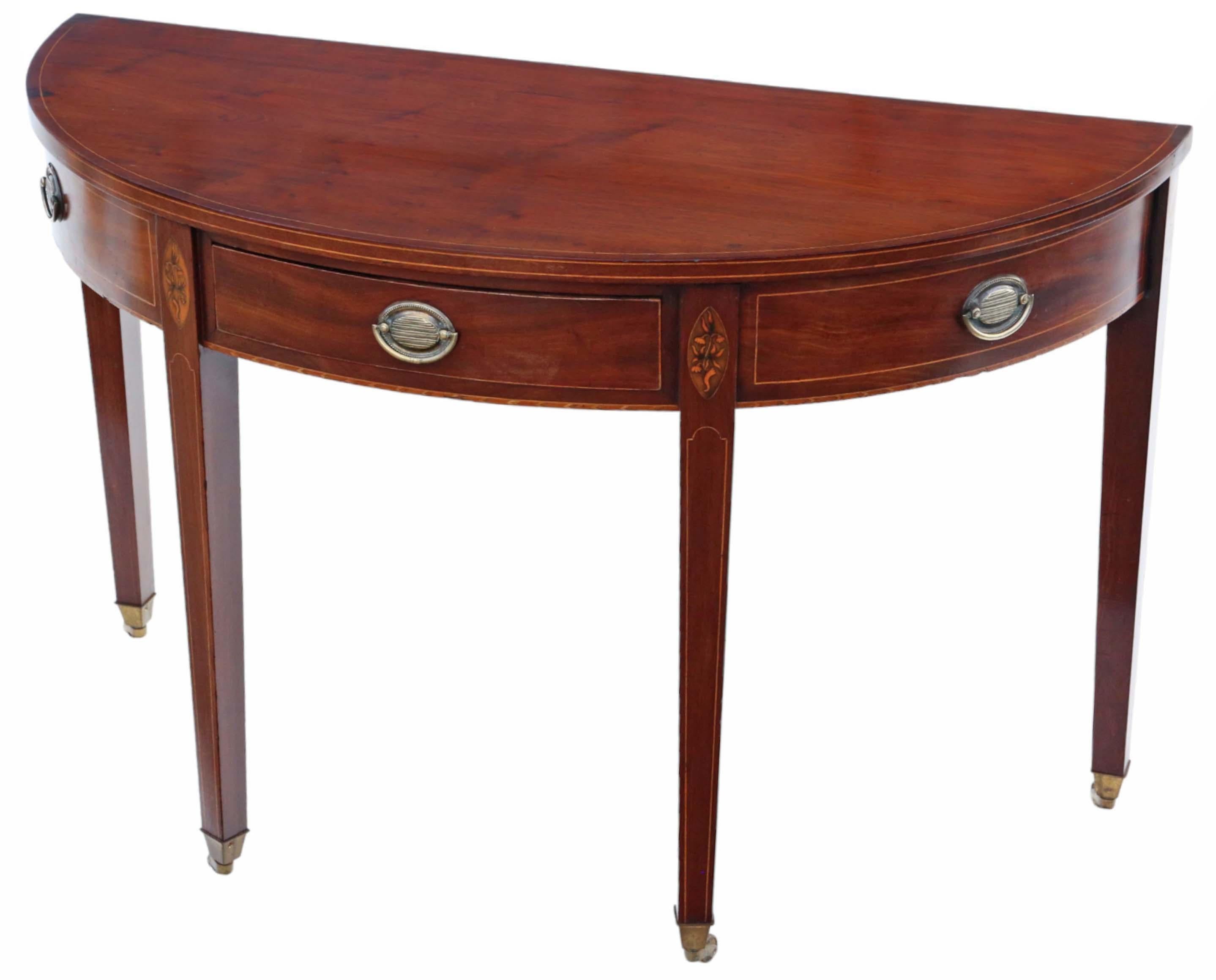 Antique early 19th Century inlaid mahogany demi-lune console table In Good Condition For Sale In Wisbech, Cambridgeshire