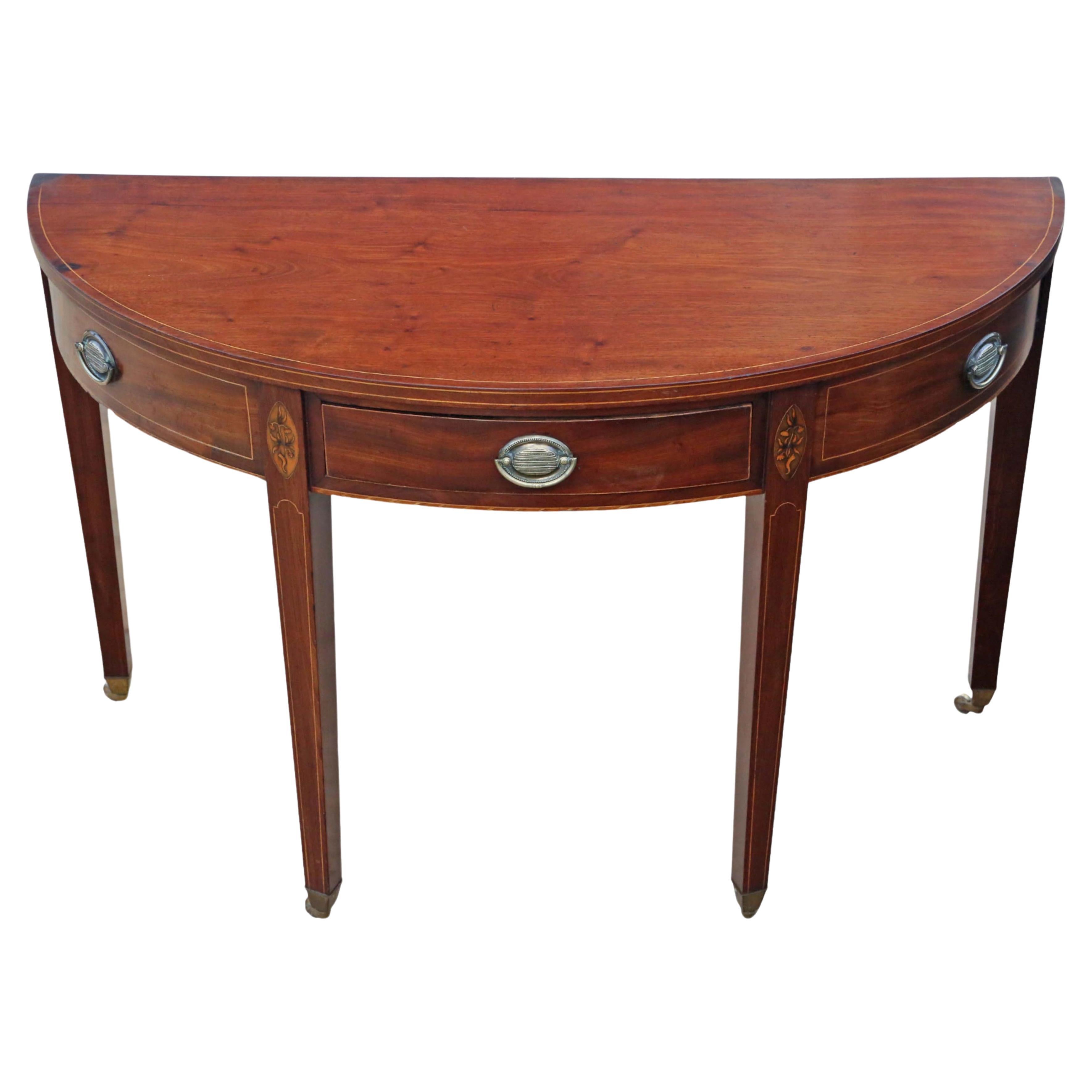 Antique early 19th Century inlaid mahogany demi-lune console table For Sale