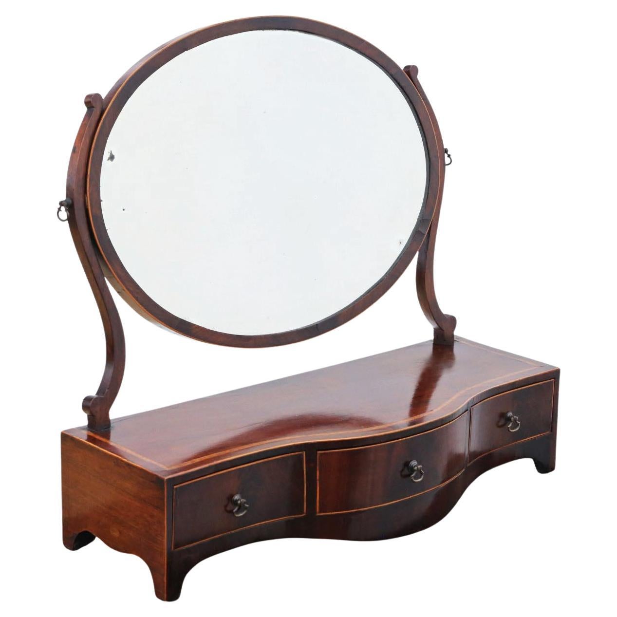 Antique Early 19th Century Inlaid Mahogany Dressing Table Swing Mirror