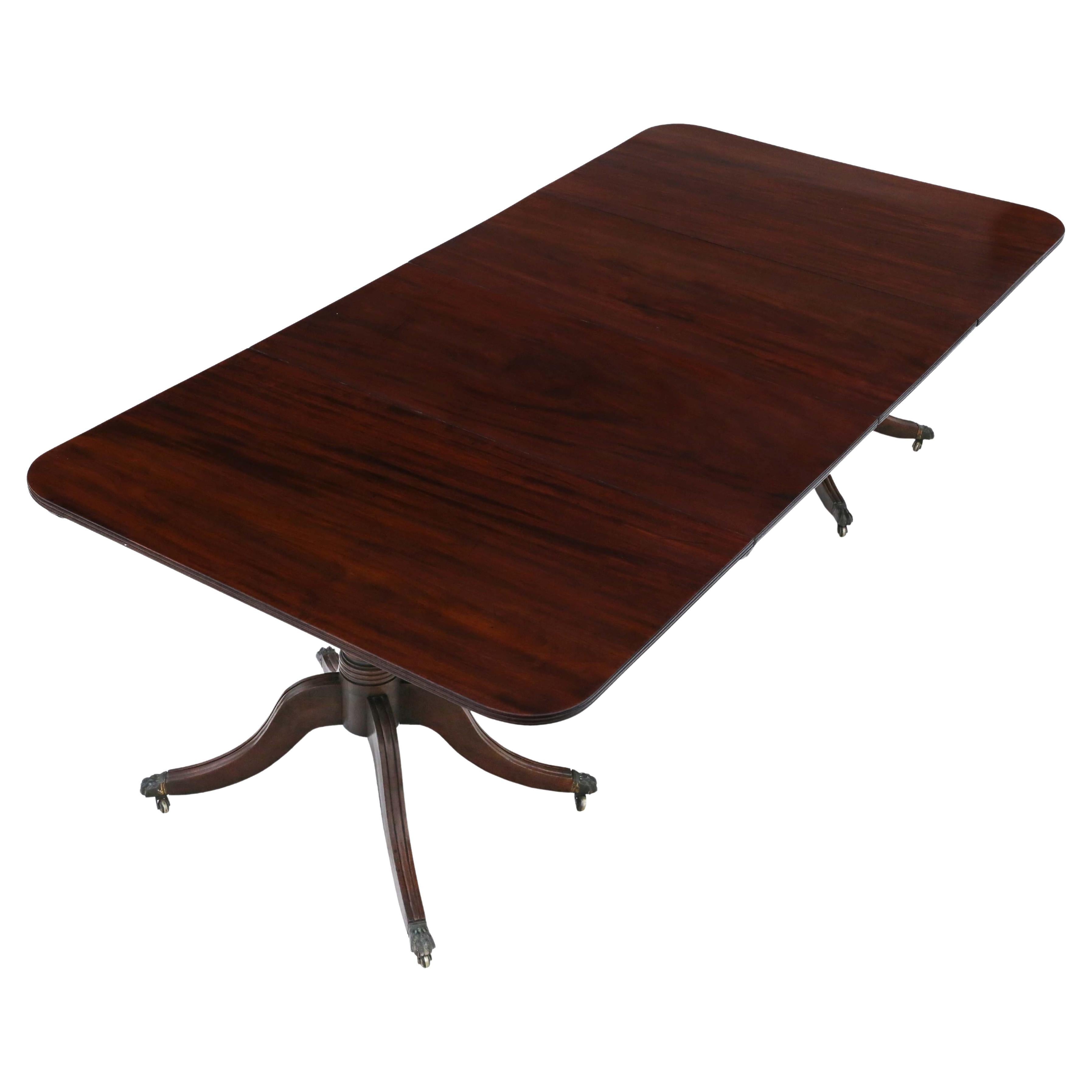 Antique Early 19th Century Regency Mahogany Extending Dining Table, Double Pedestal, ~8'3