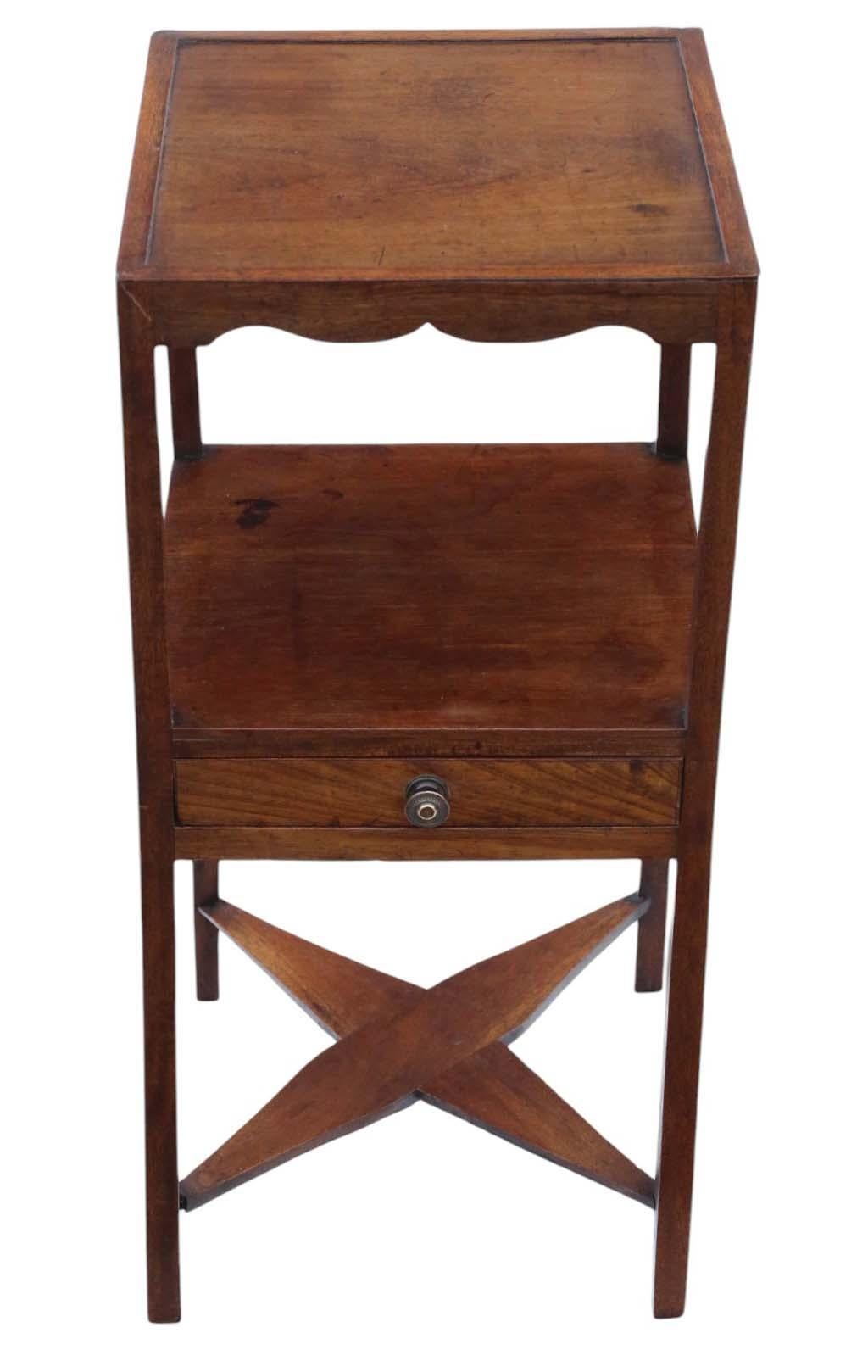 Genuine early 19th Century mahogany nightstand, versatile as a washstand or bedside table from the Georgian era.

This exceptional piece features solid construction with no loose joints or woodworm damage. The drawer carcass, while later, retains