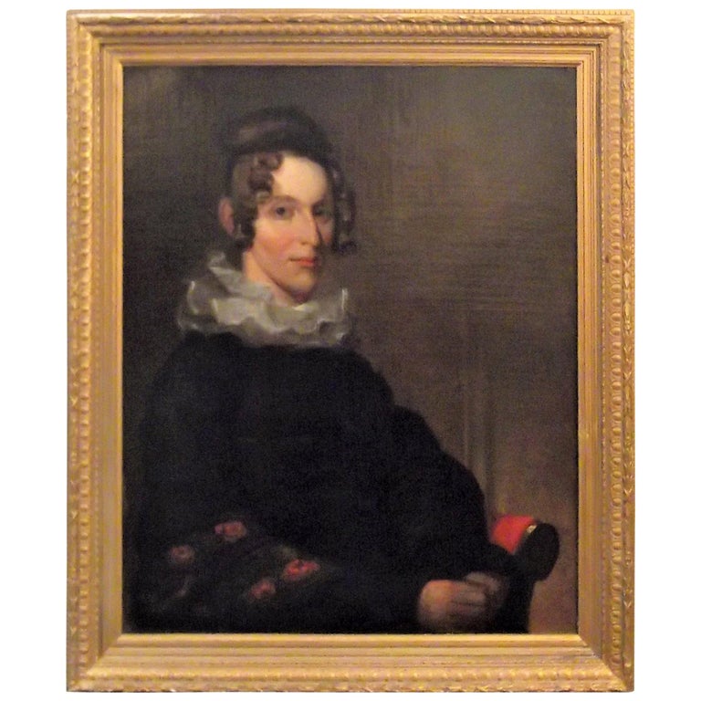 Original Antique 19th Century Oil Painting Portrait of an Aristocratic Lady For Sale