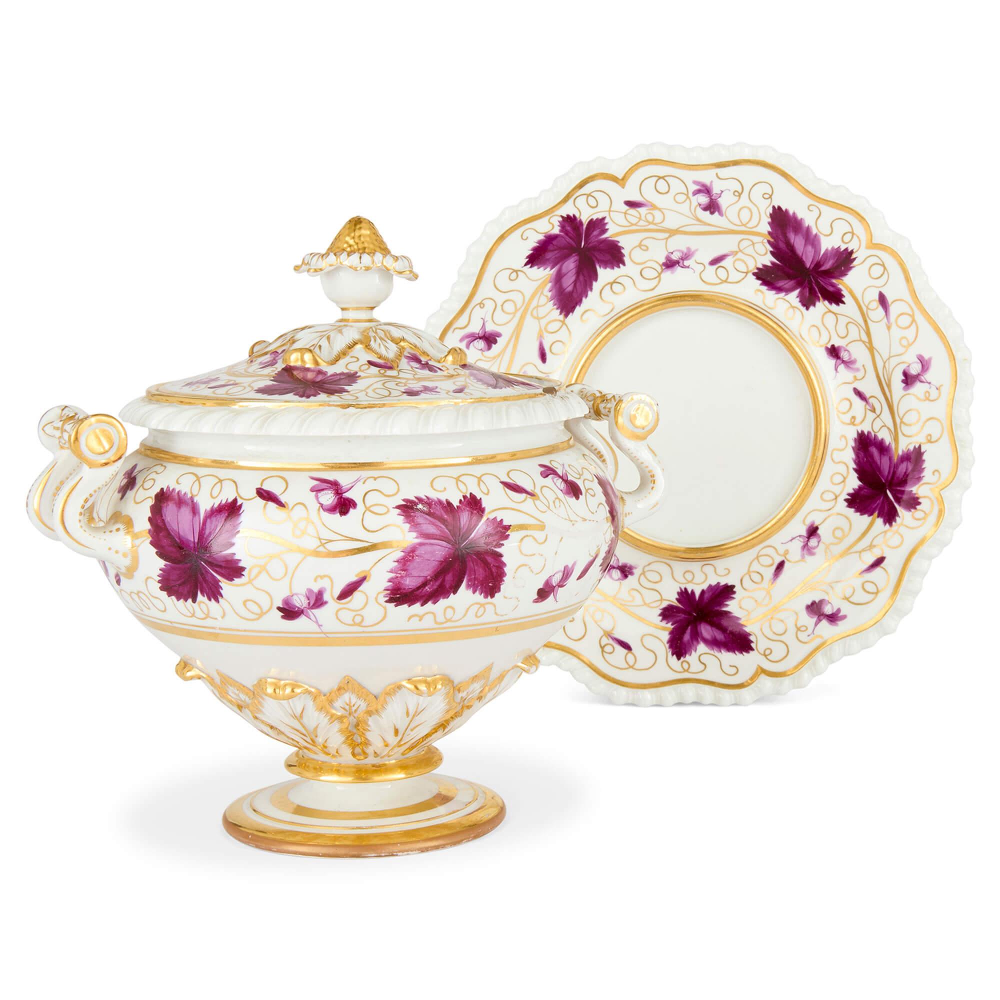 Néoclassique Paire de soupières anciennes du début du 19e siècle en porcelaine peinte Flight Barr & Barr en vente