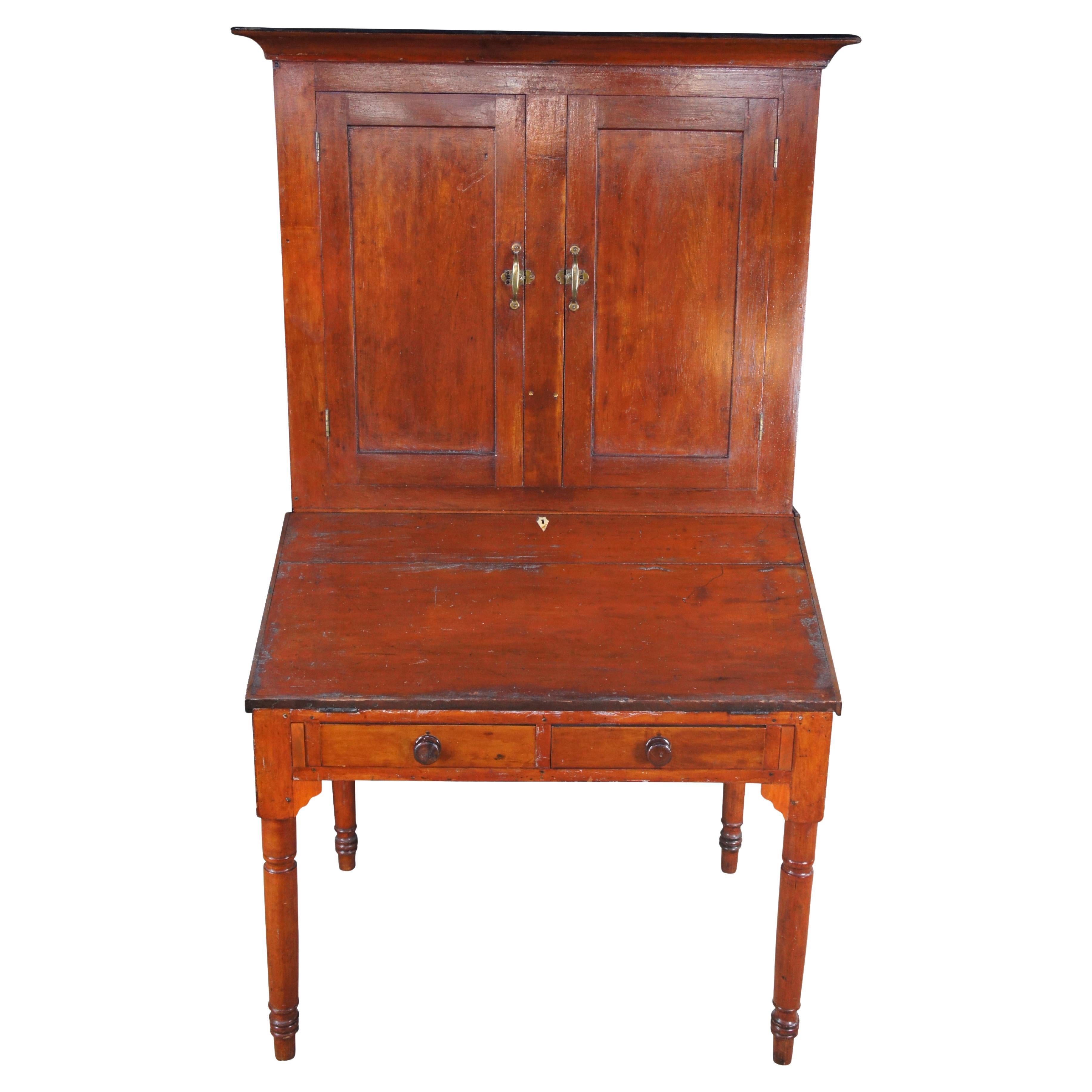 Antique Early 19th Century Plantation Desk Secretary + Bookcase Hutch Cabinet