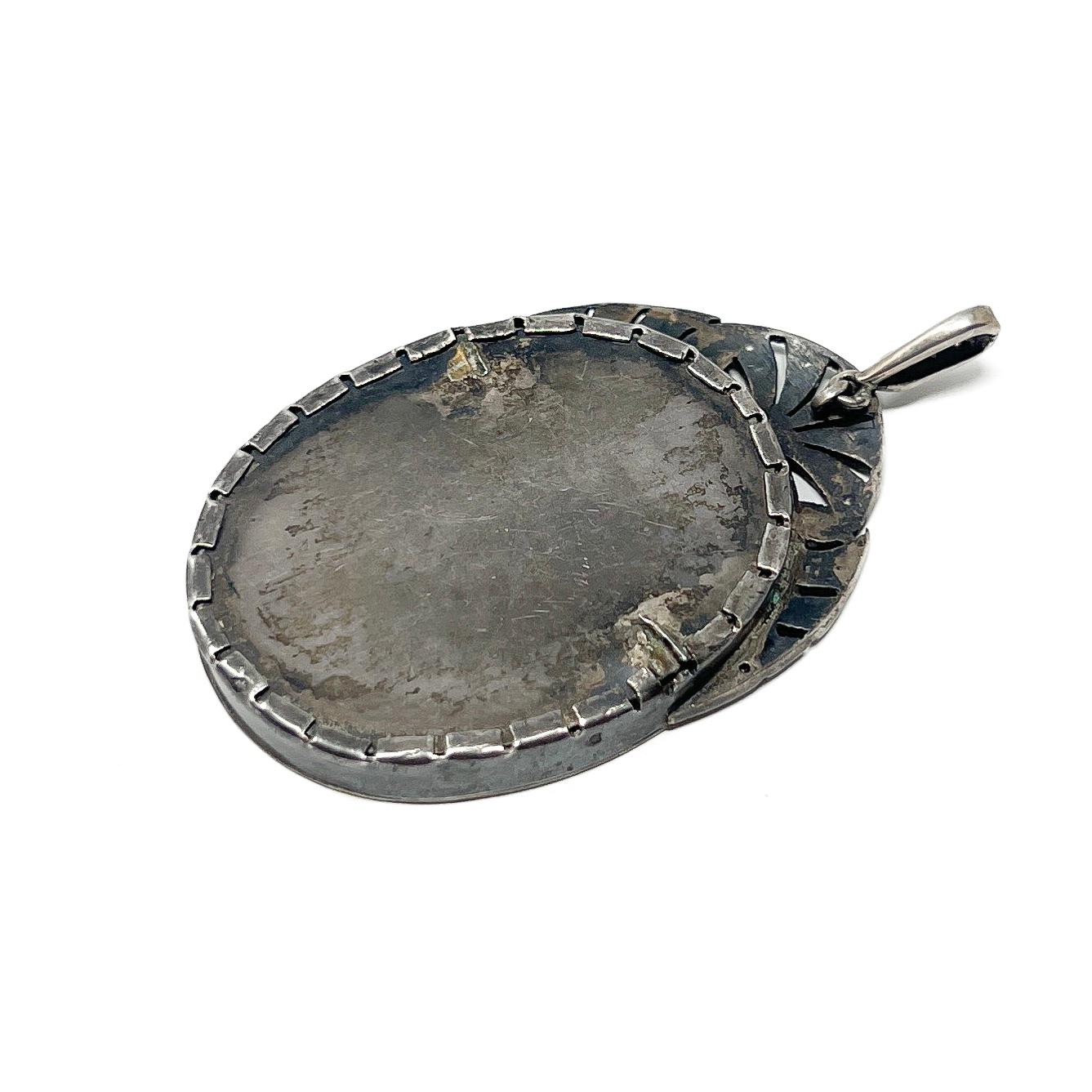 Antique Early 19th Century Portrait Miniature Marcasite Pendant For Sale 3