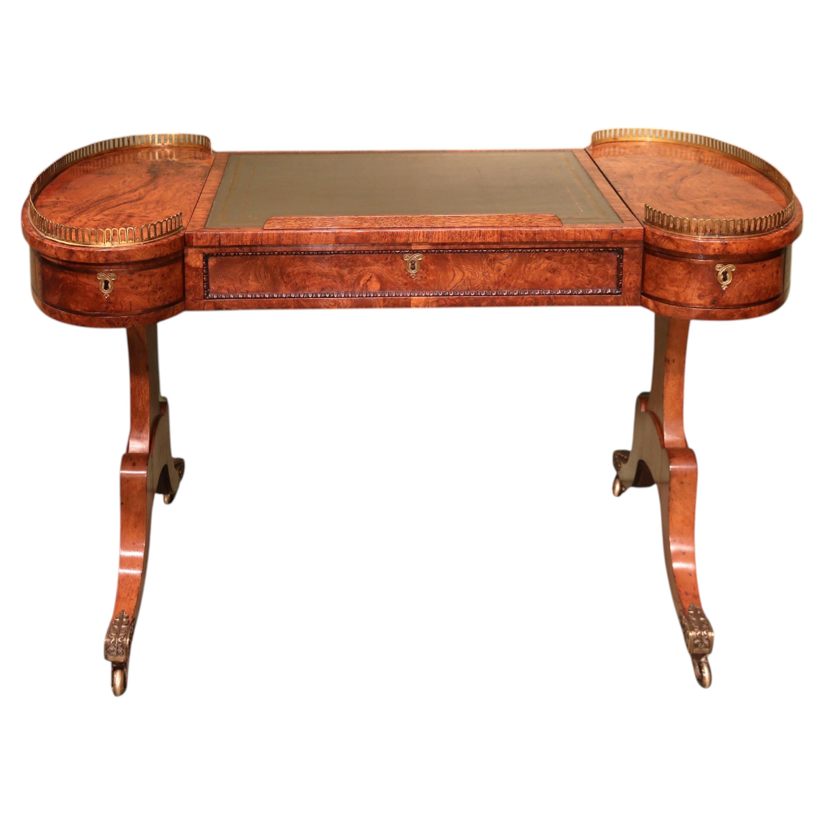 Antique early 19th century Regency period burr oak writing table