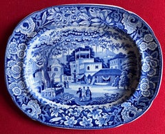 Antique Early 19th Century Riley's China Blue & White Transferware Small Platter