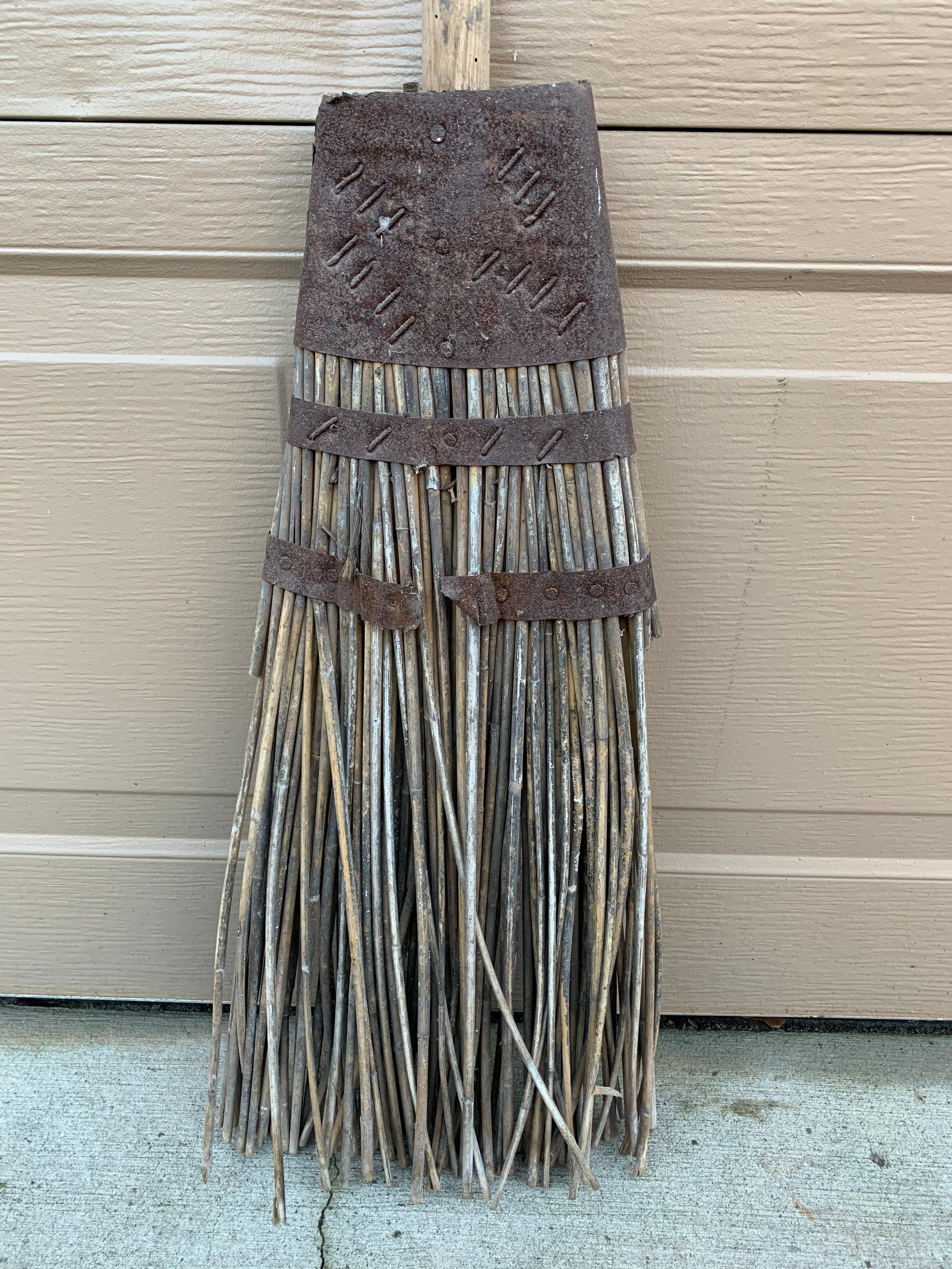 American Antique Early 19th Century Rustic Hand Made Wooden Broom For Sale