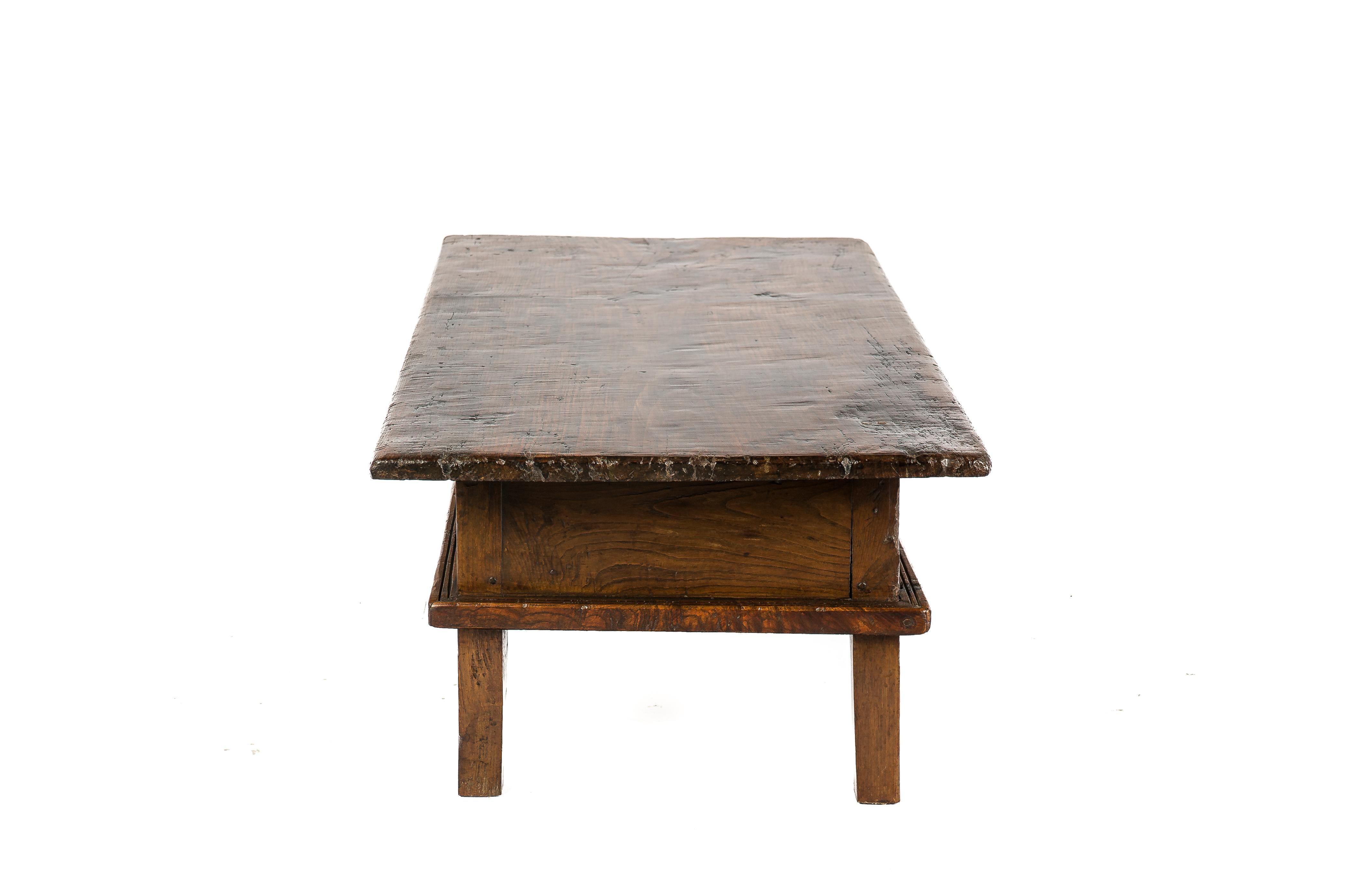 19th Century Antique Early 19th-Century Rustic Spanish Warm Brown Chestnut Coffee Table