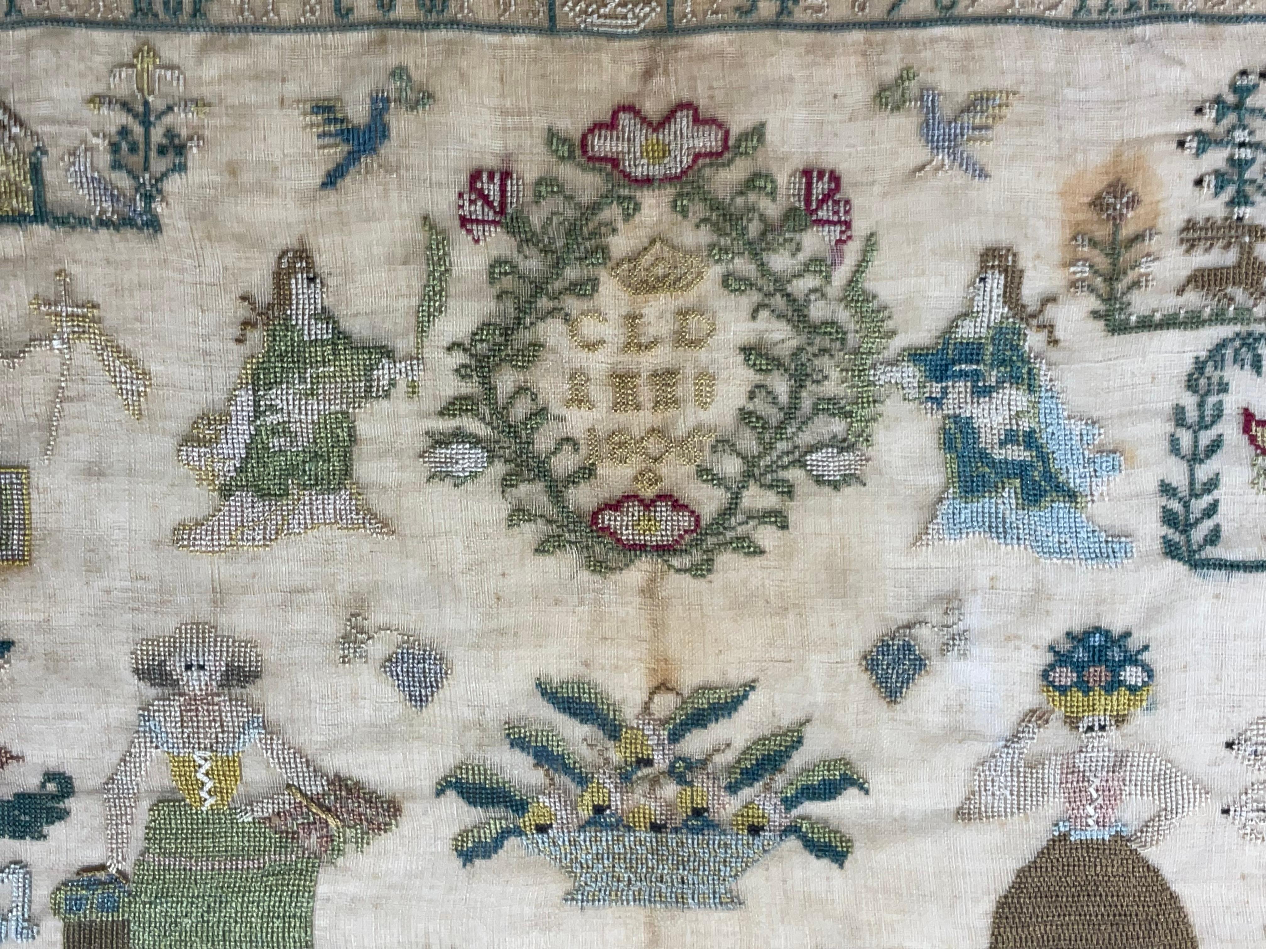 Antique Early 19th Century Schoolgirl Needlework Sampler – Dated 180X For Sale 3
