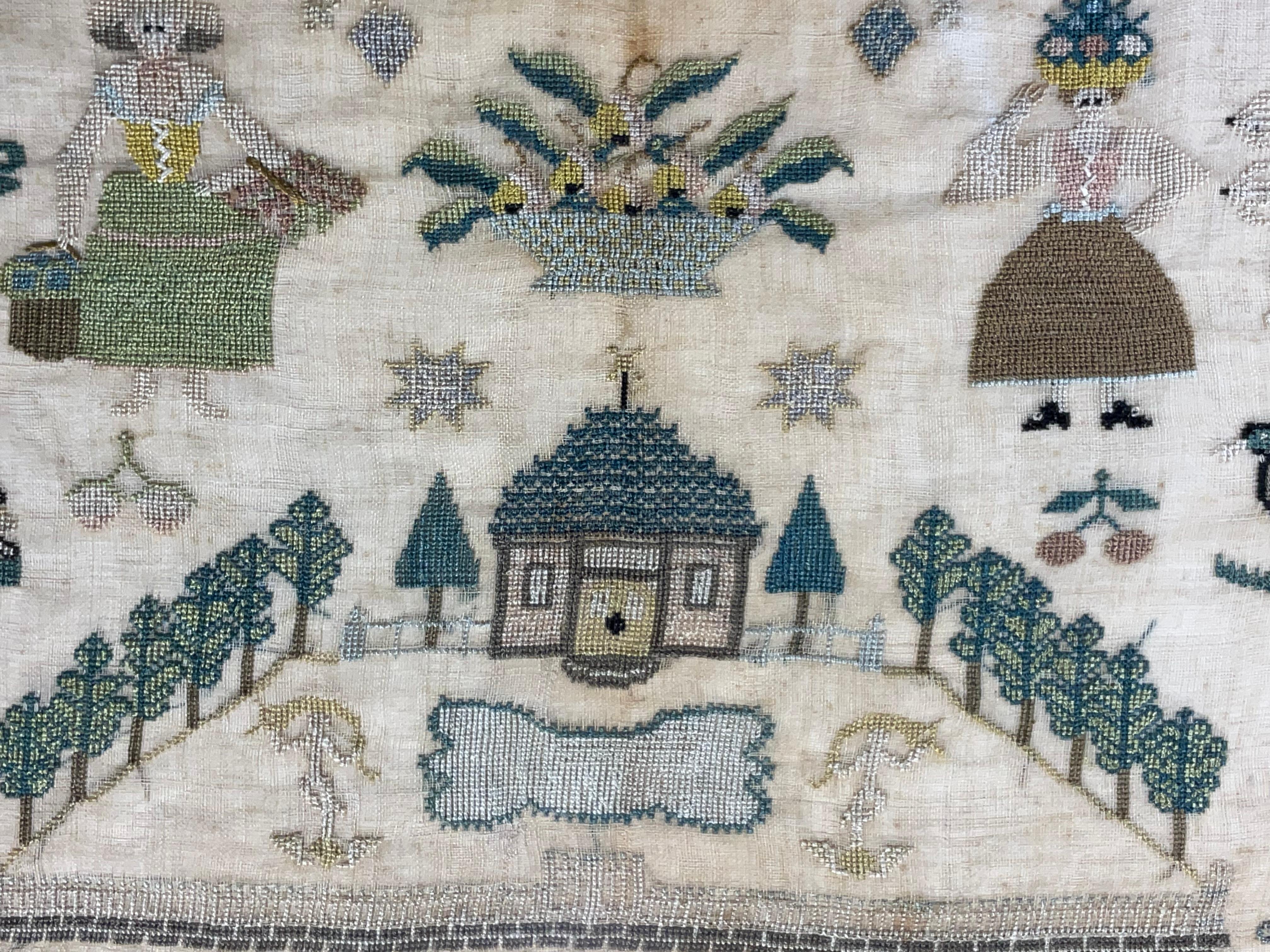 Antique Early 19th Century Schoolgirl Needlework Sampler – Dated 180X For Sale 4