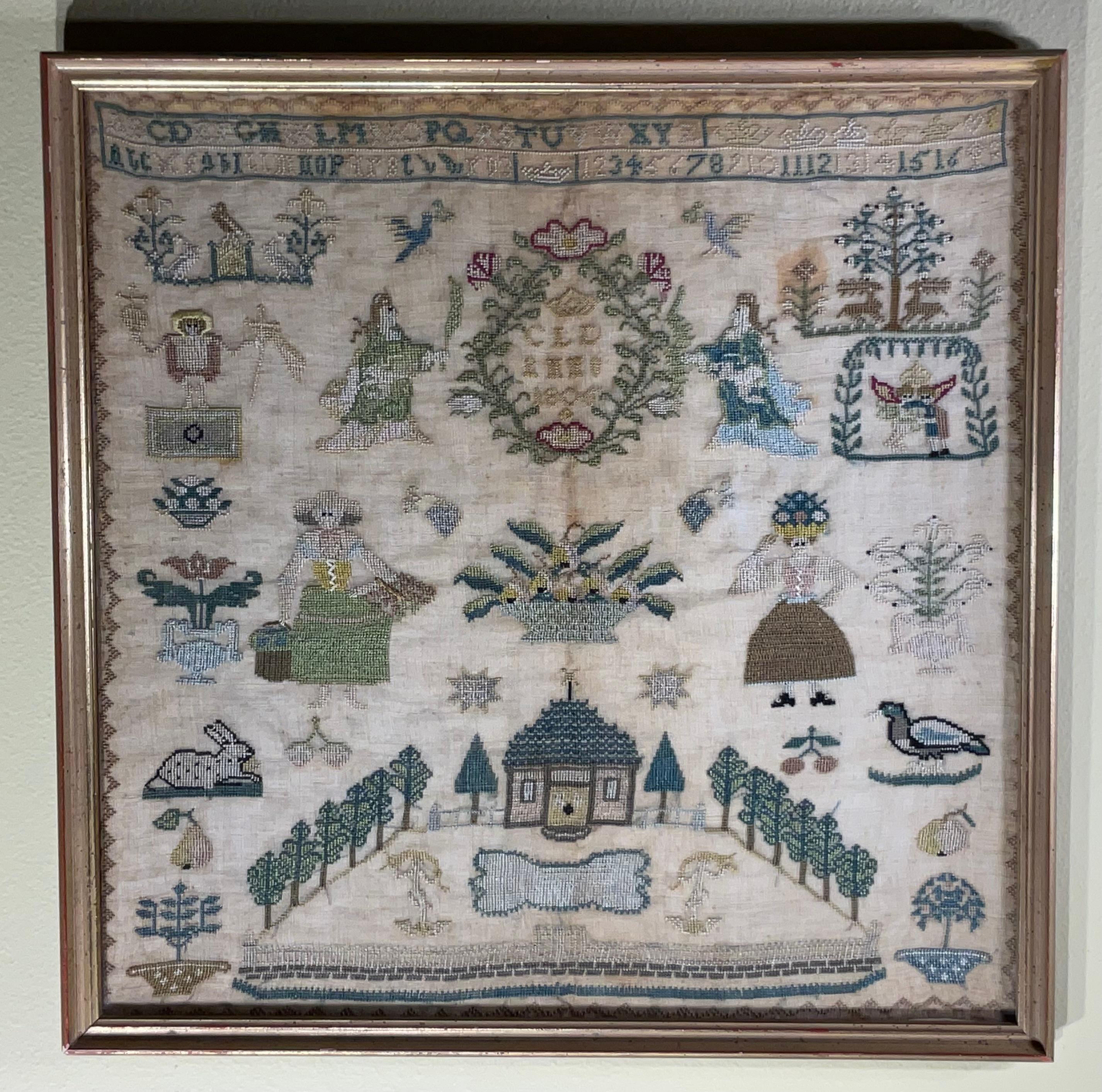 Antique Early 19th Century Schoolgirl Needlework Sampler – Dated 180X For Sale 7