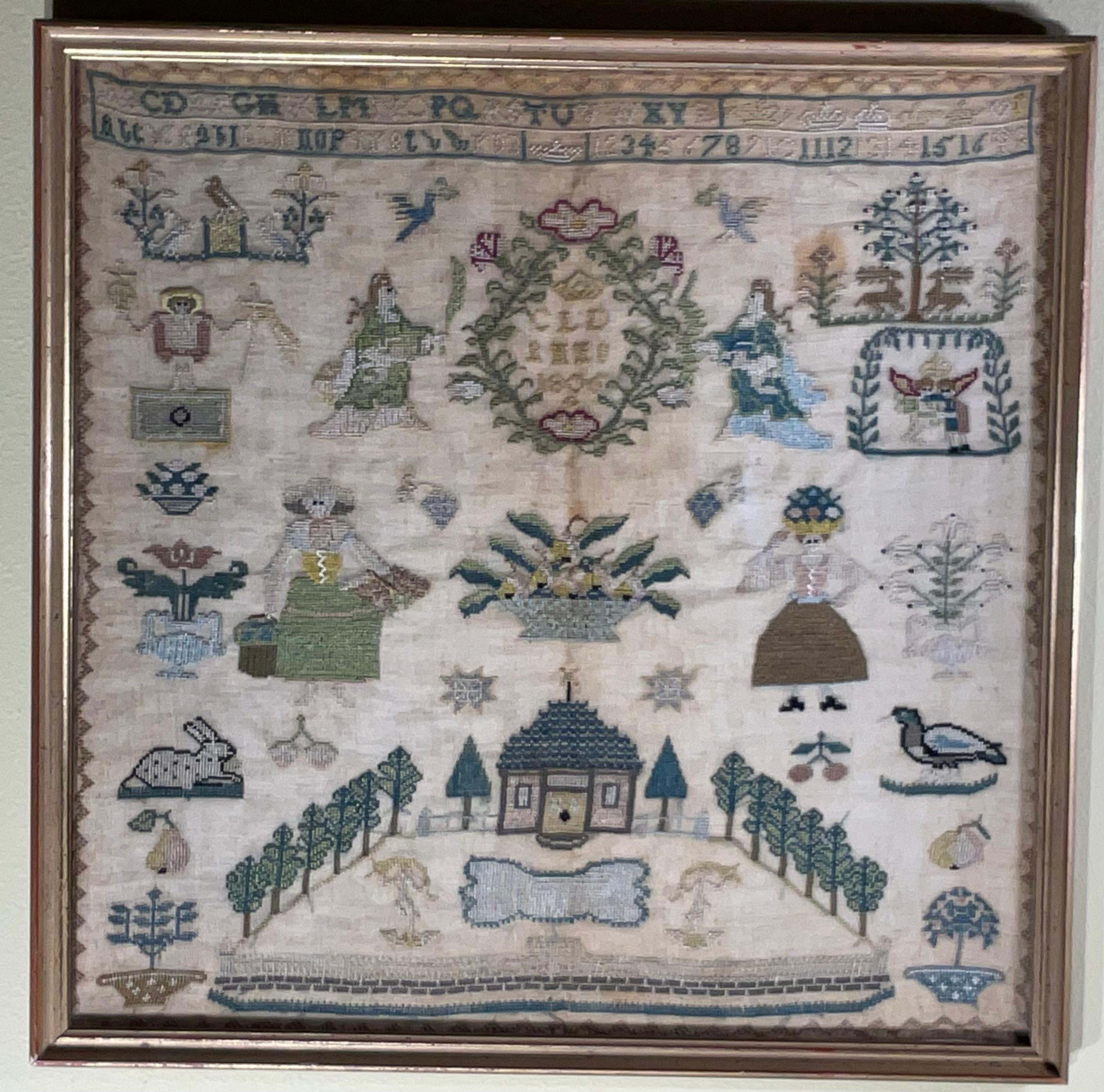 Antique Early 19th Century Schoolgirl Needlework Sampler – Dated 180X For Sale 8