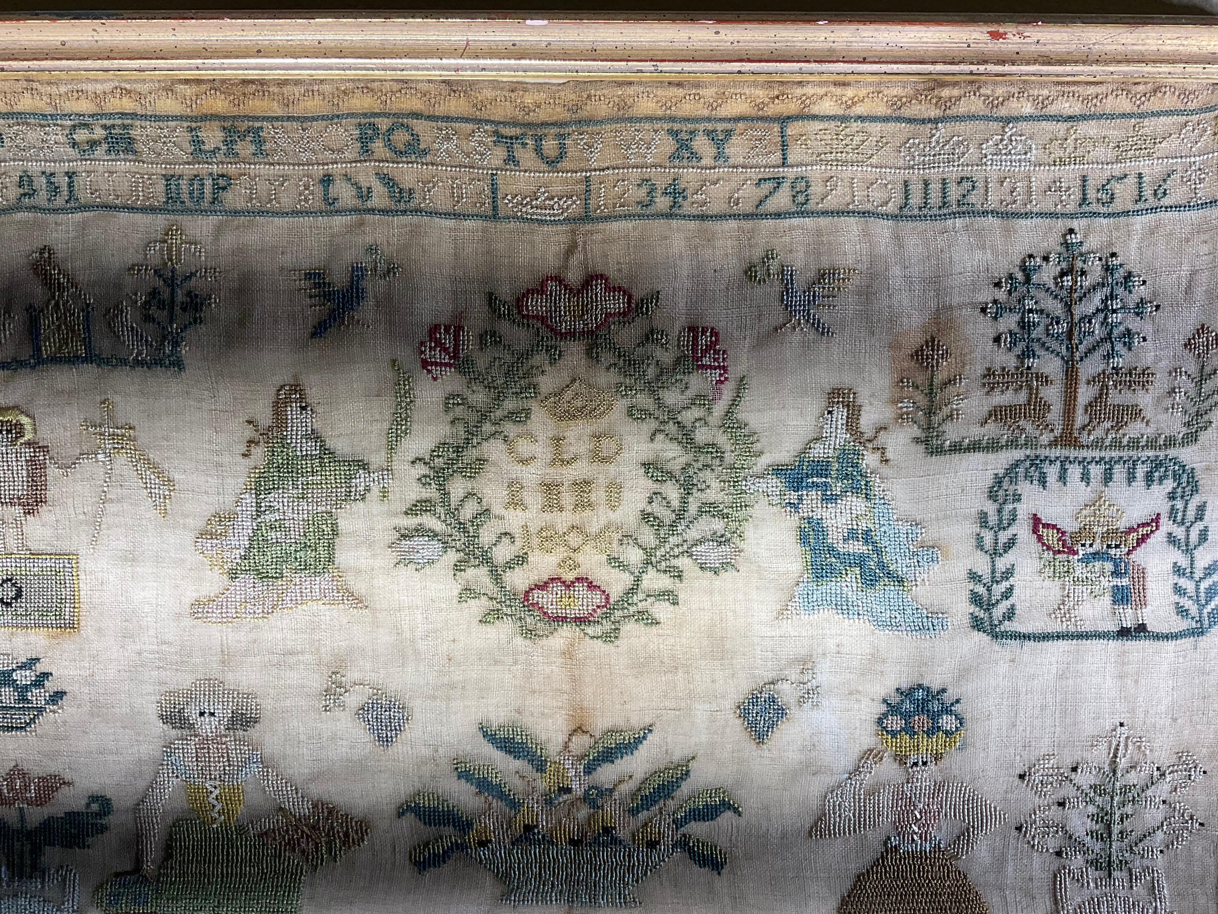 Antique Early 19th Century Schoolgirl Needlework Sampler – Dated 180X In Good Condition For Sale In Delray Beach, FL