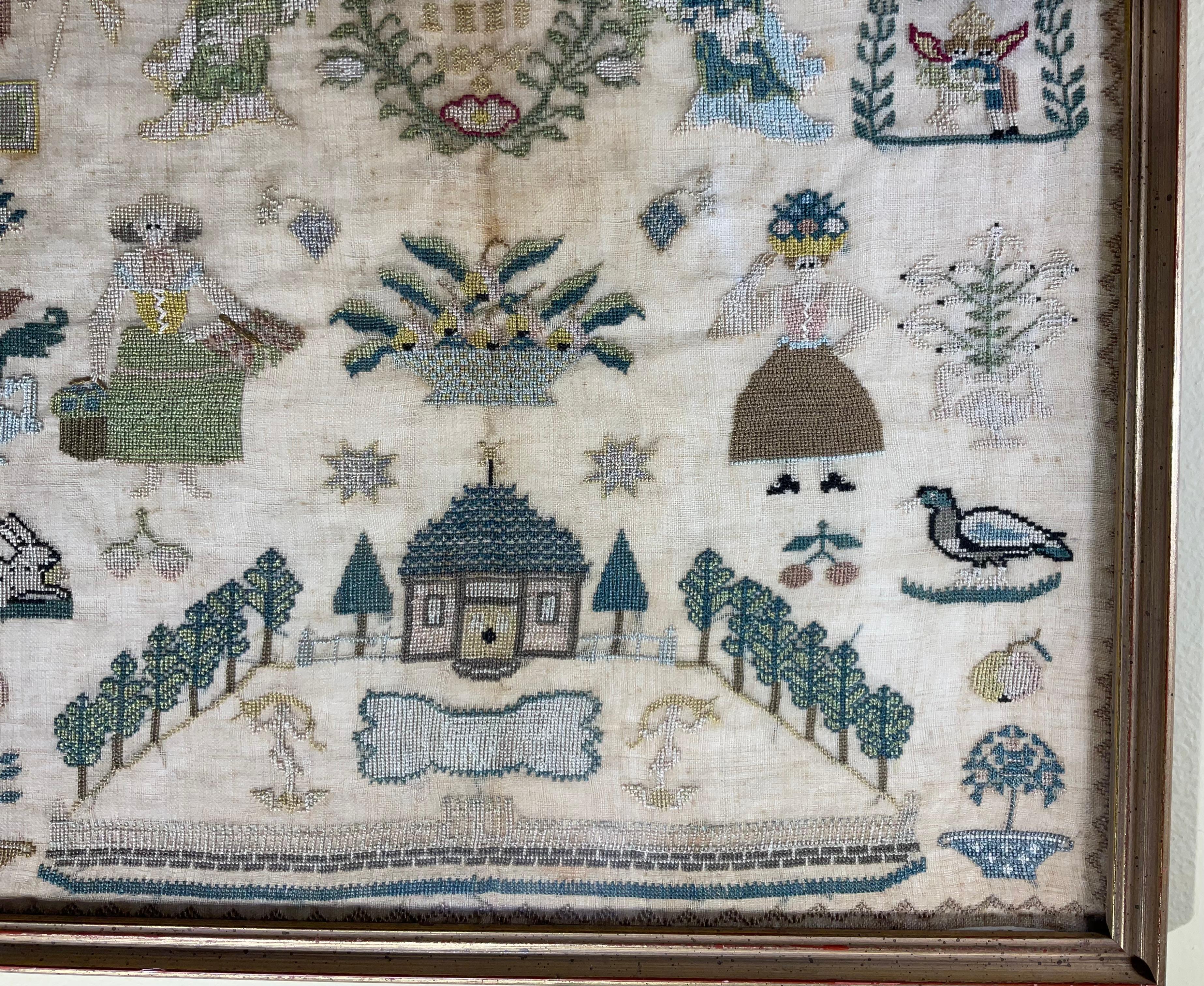 Cotton Antique Early 19th Century Schoolgirl Needlework Sampler – Dated 180X For Sale