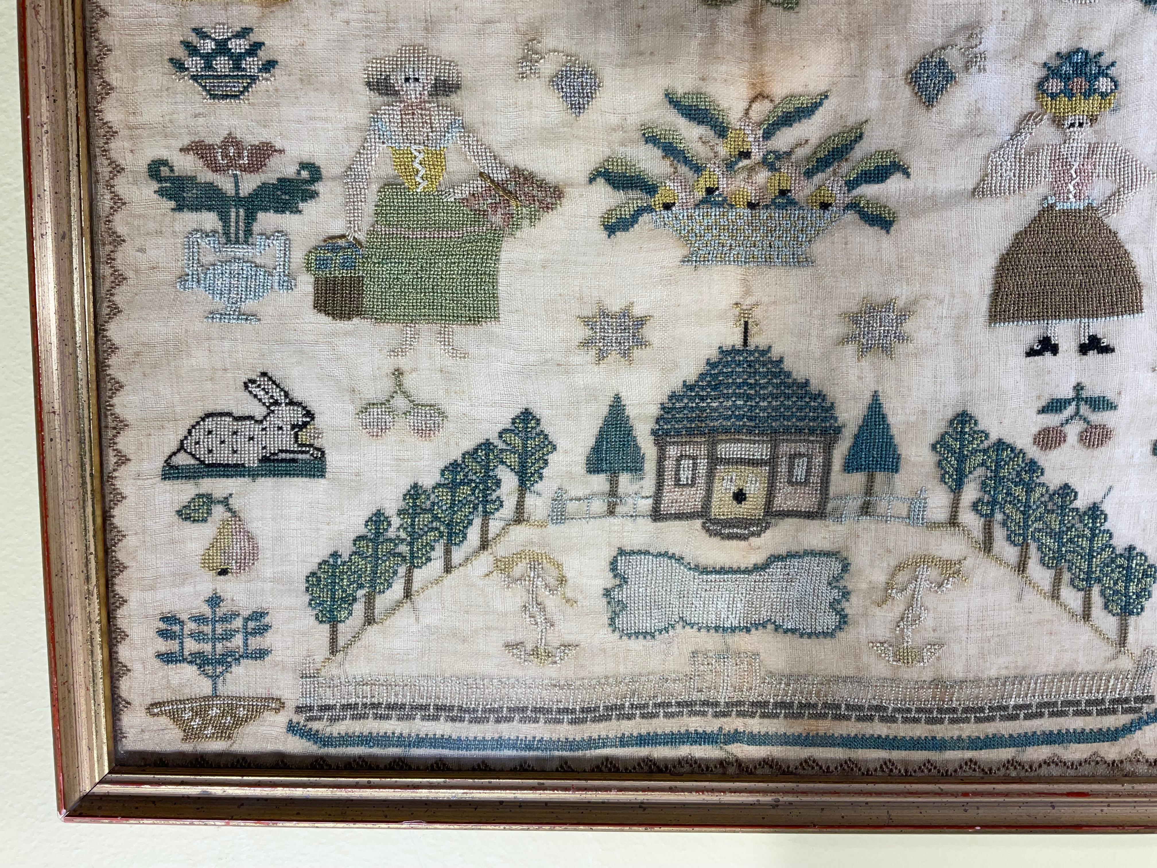 Antique Early 19th Century Schoolgirl Needlework Sampler – Dated 180X For Sale 2