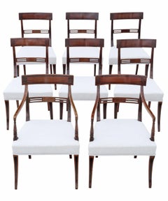 Antique Early 19th Century Set of 8 Regency Mahogany Dining & Carver Chairs
