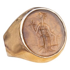 Antique Early 19th Century Signet Ring Set with Ancient Roman 1st-3rd Century AD