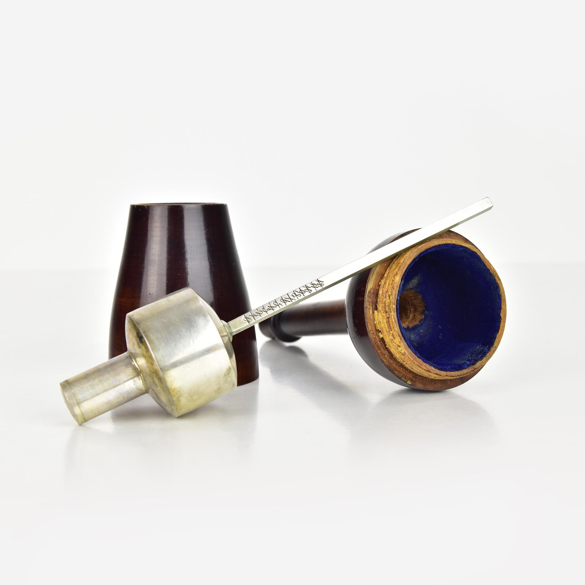 English Antique Early 19th Century Silver Wine Hydrometer in Original Turned Wood Case For Sale