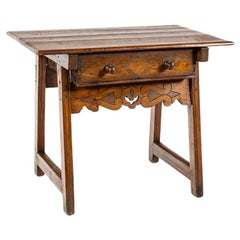 Antique early 19th century Spanish honey color pine Side table with drawer