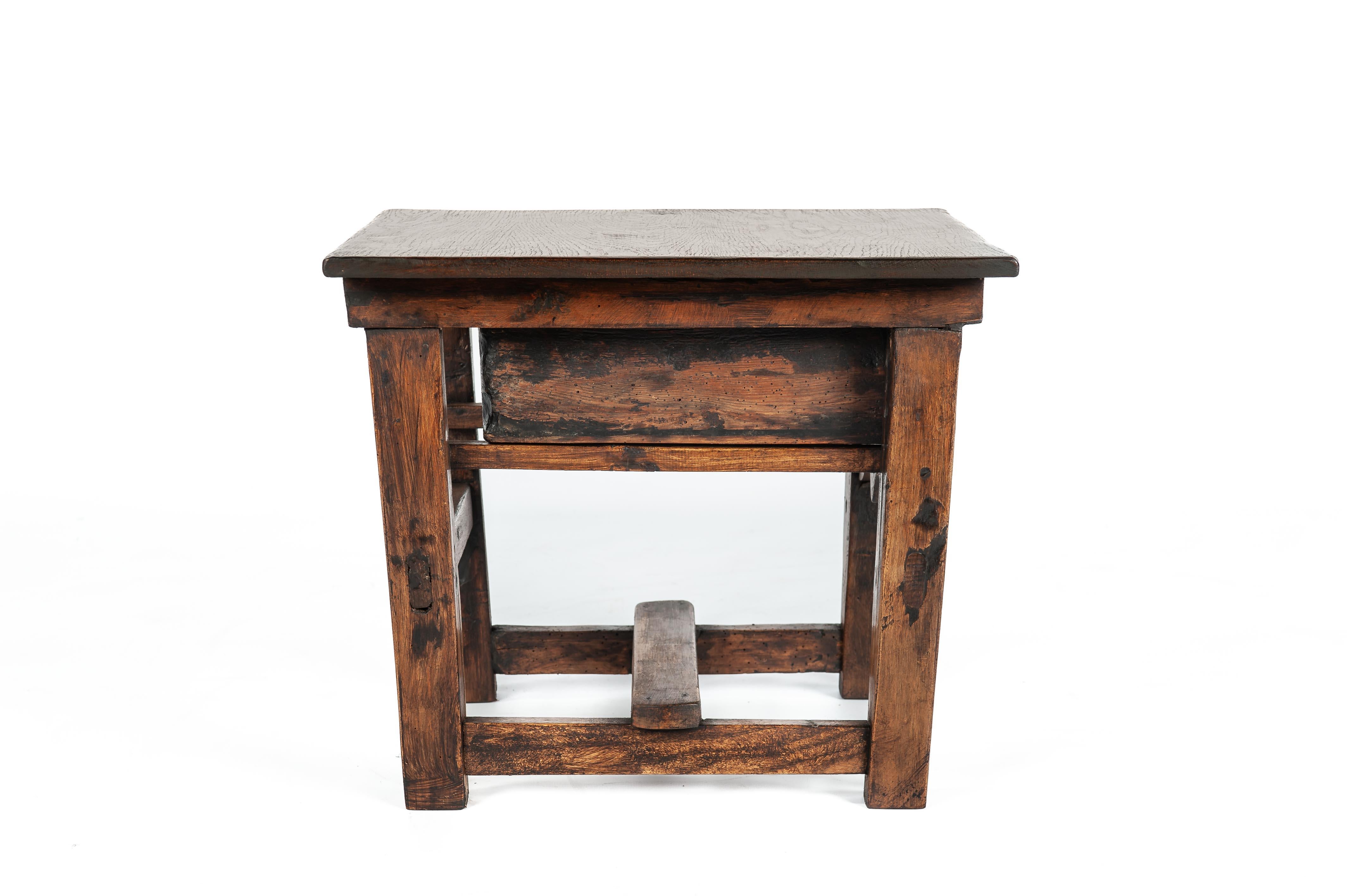 Forged Antique early 19th century Spanish Provincial Chestnut side table or tavern tabl For Sale