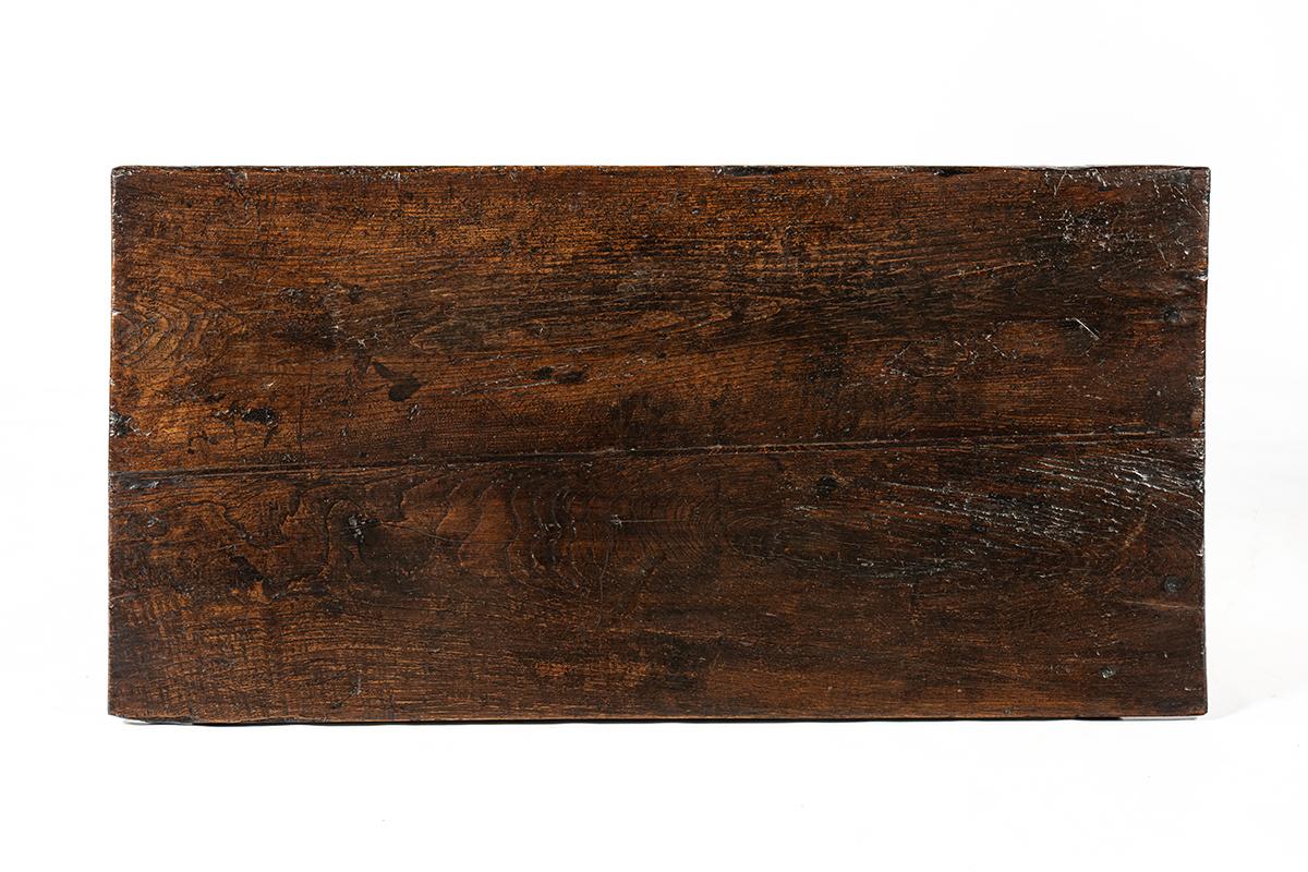 19th Century Antique early 19th century Spanish warm brown chestnut coffee table with drawers For Sale